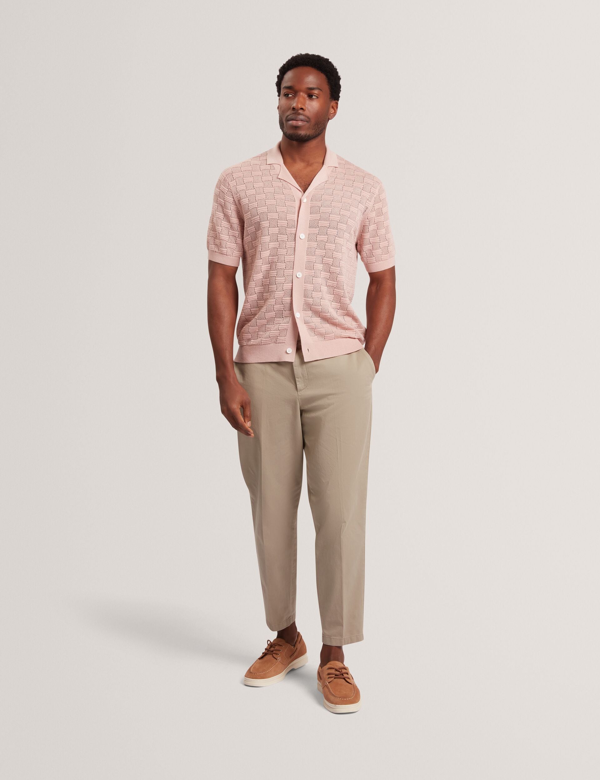 Ted Baker Rowwann Basket Knit Silk Blend Short Sleeve Shirt
