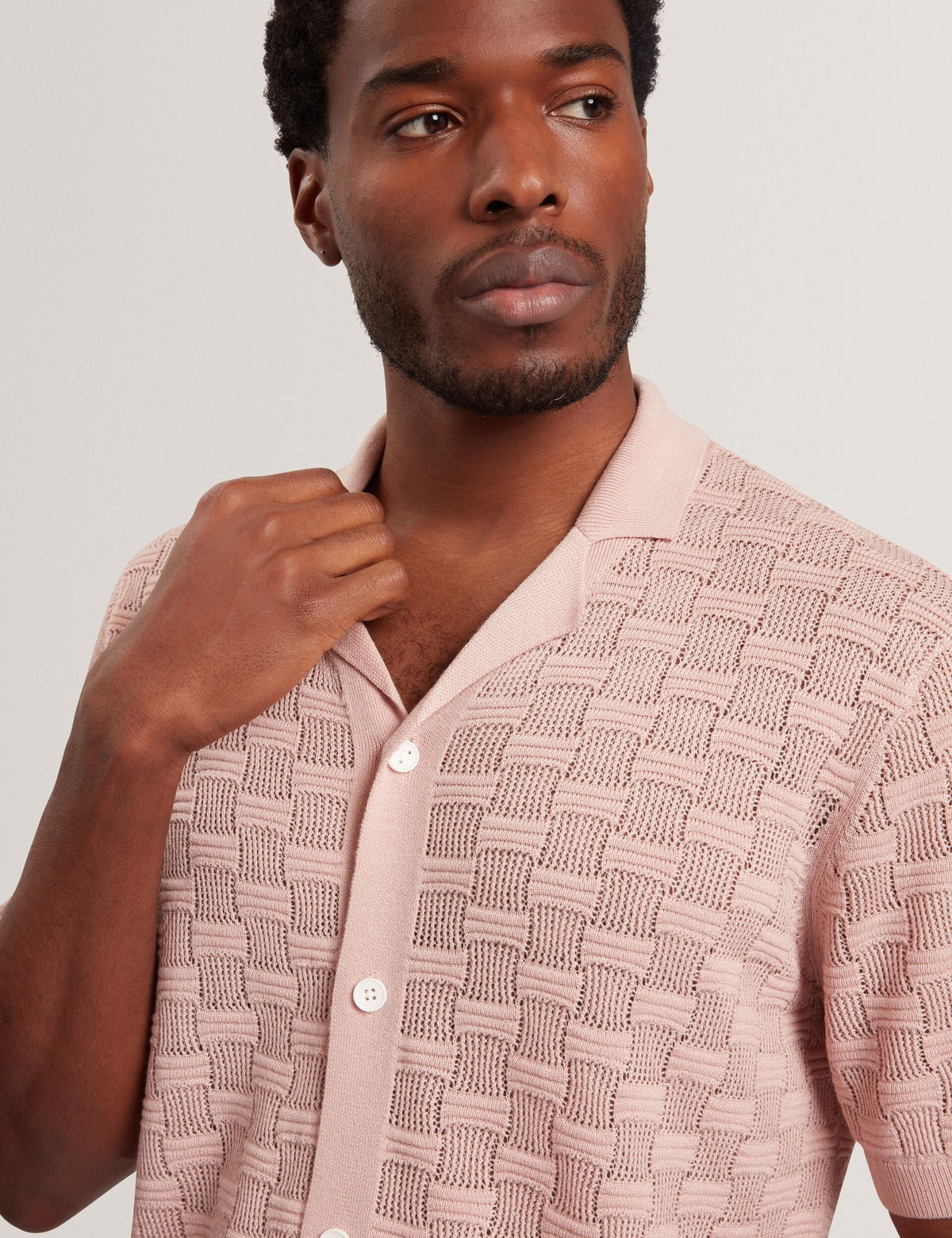 Ted Baker Rowwann Basket Knit Silk Blend Short Sleeve Shirt