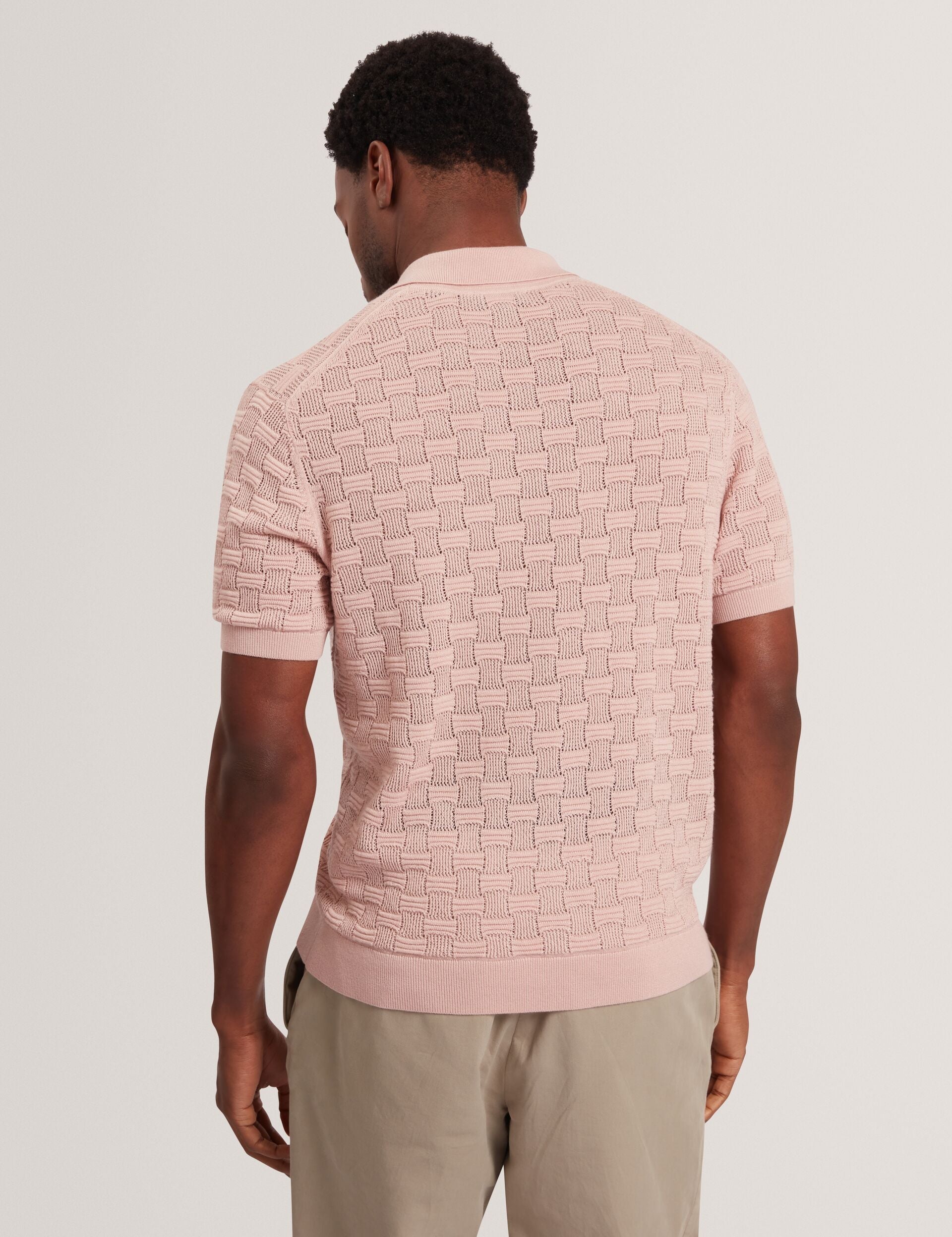 Ted Baker Rowwann Basket Knit Silk Blend Short Sleeve Shirt