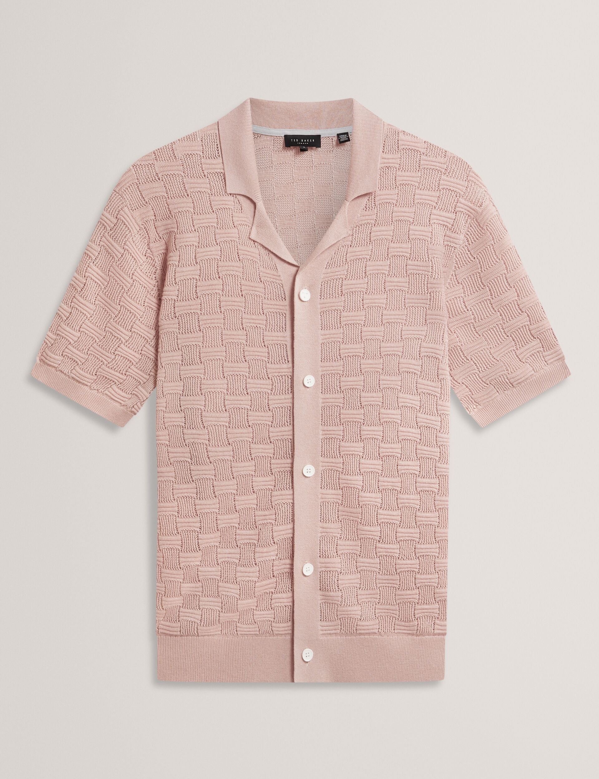 Ted Baker Rowwann Basket Knit Silk Blend Short Sleeve Shirt