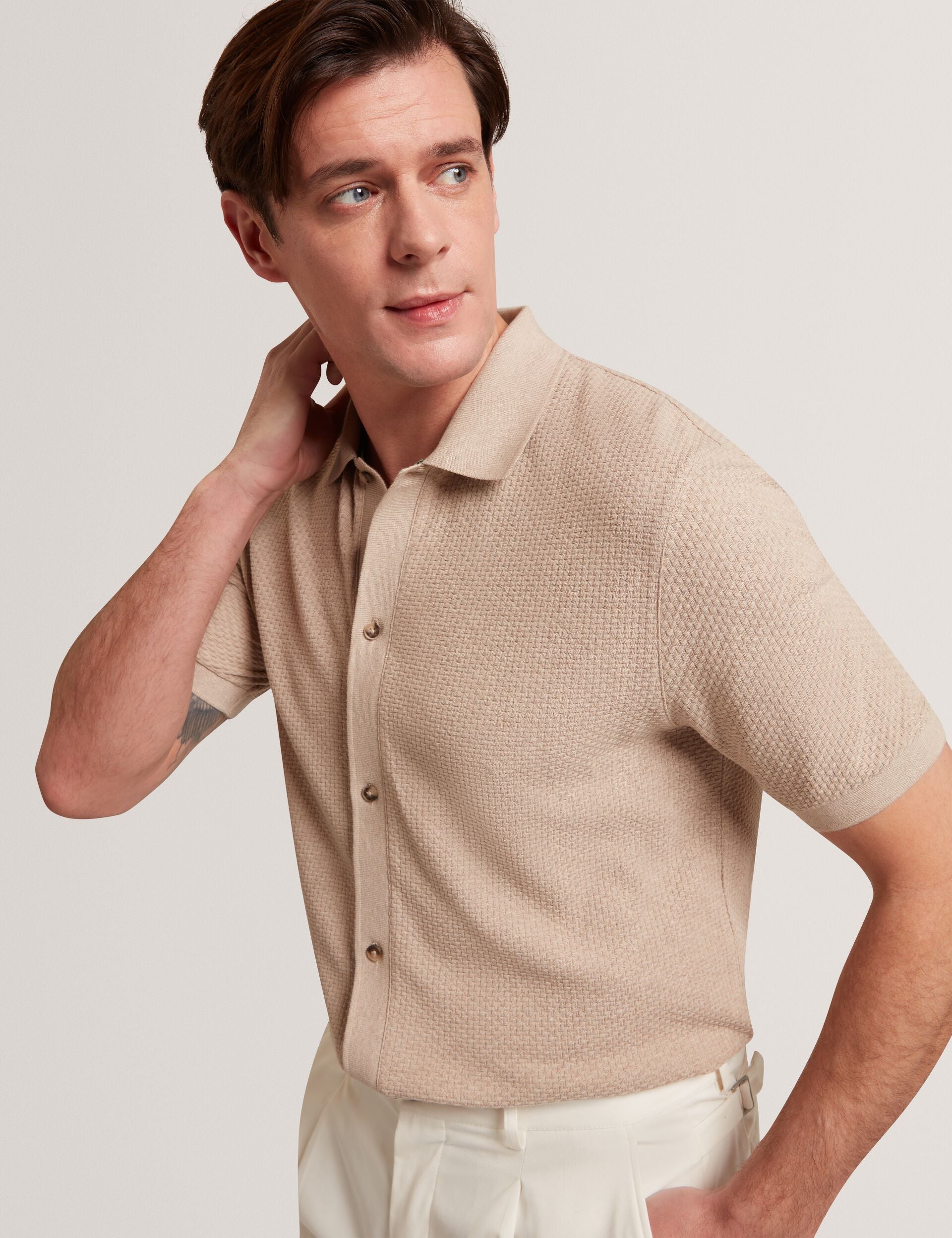 Ted Baker Connyr Textured Knit Buttonthrough Polo Shirt