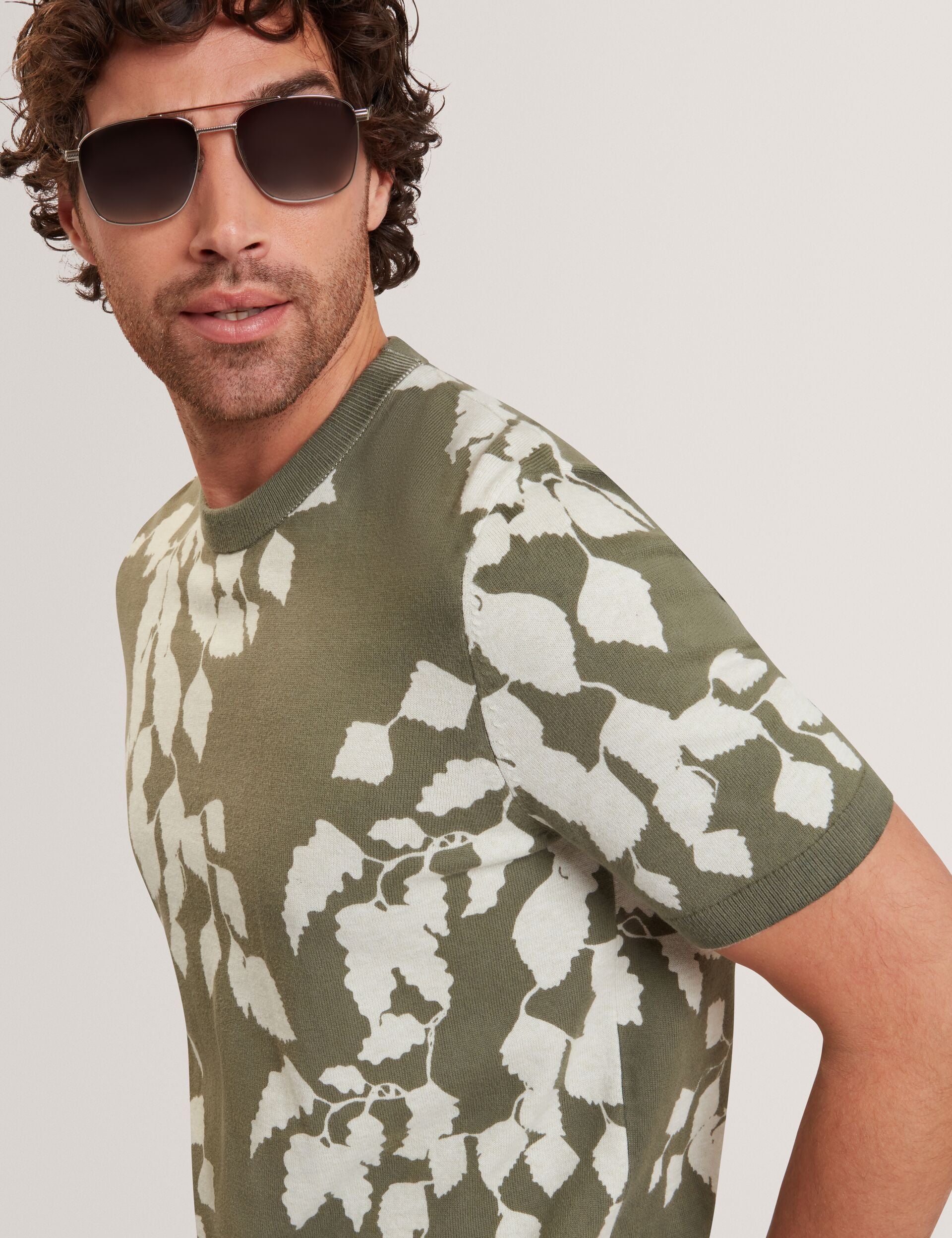 Ted Baker Alddat Foliage Print Cotton Fine Knit Tshirt