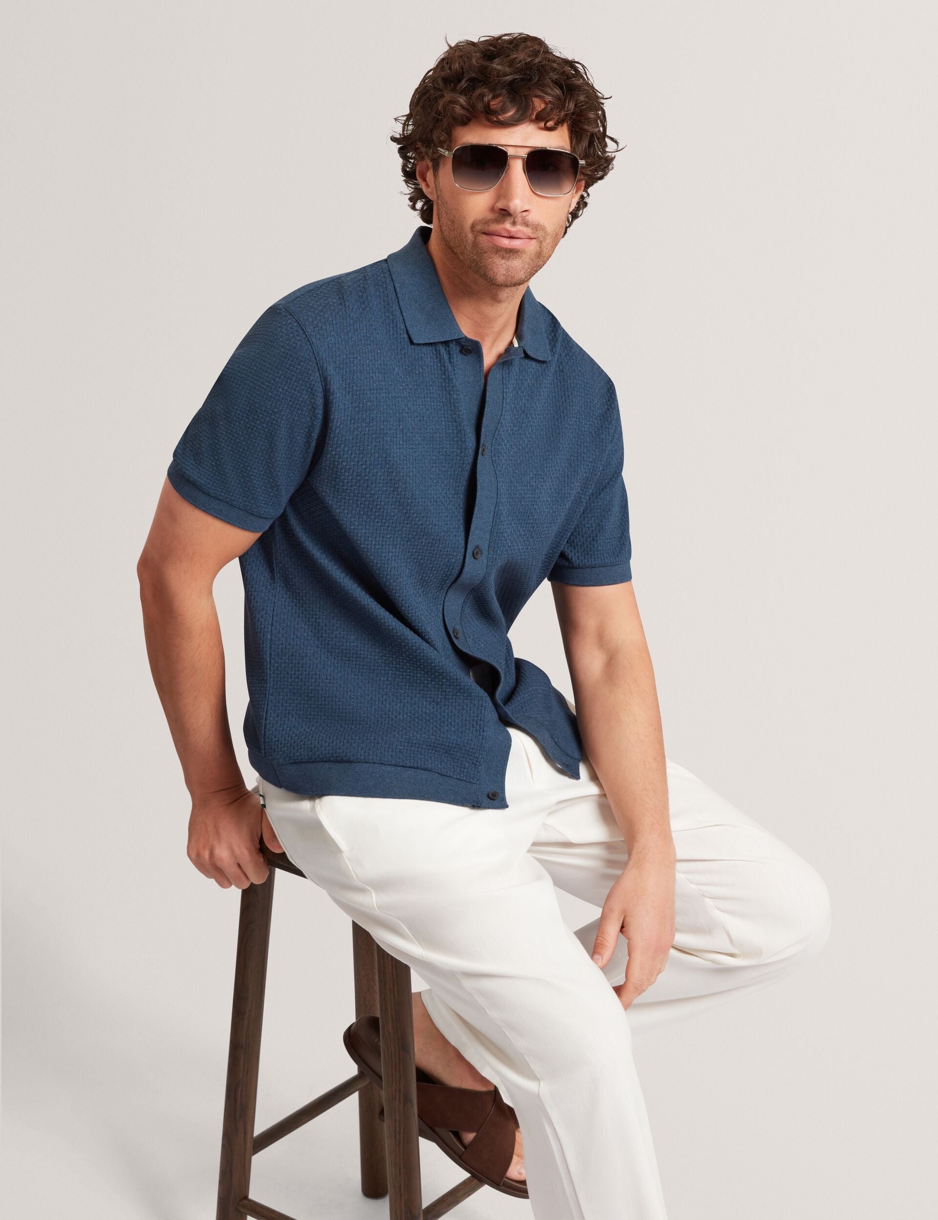 Ted Baker Connyr Textured Knit Buttonthrough Polo Shirt