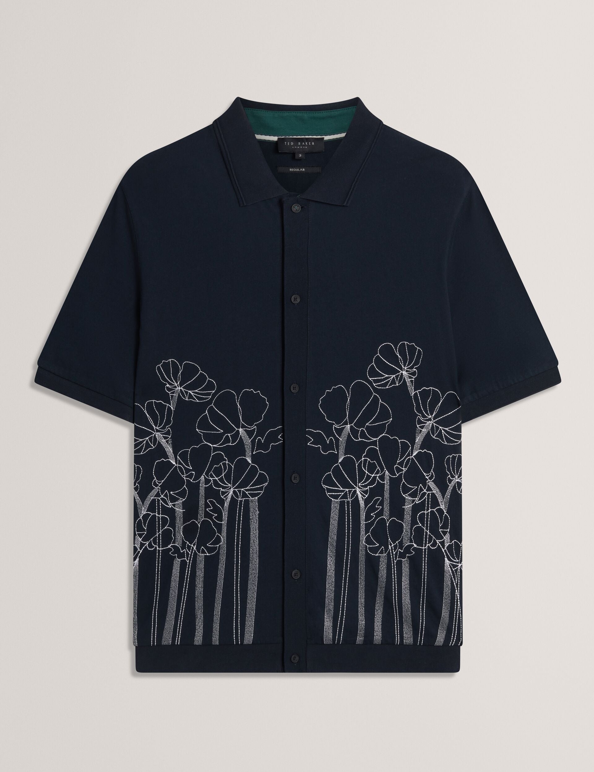 Ted Baker Actton Embroidered Floral Pure Cotton Knit Shirt