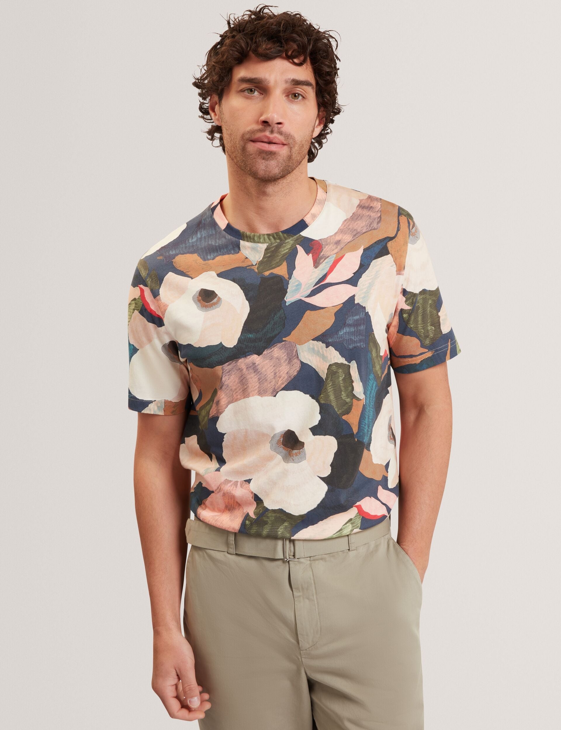 Ted Baker Dowlle Garden Print Crew Neck Cotton Tshirt