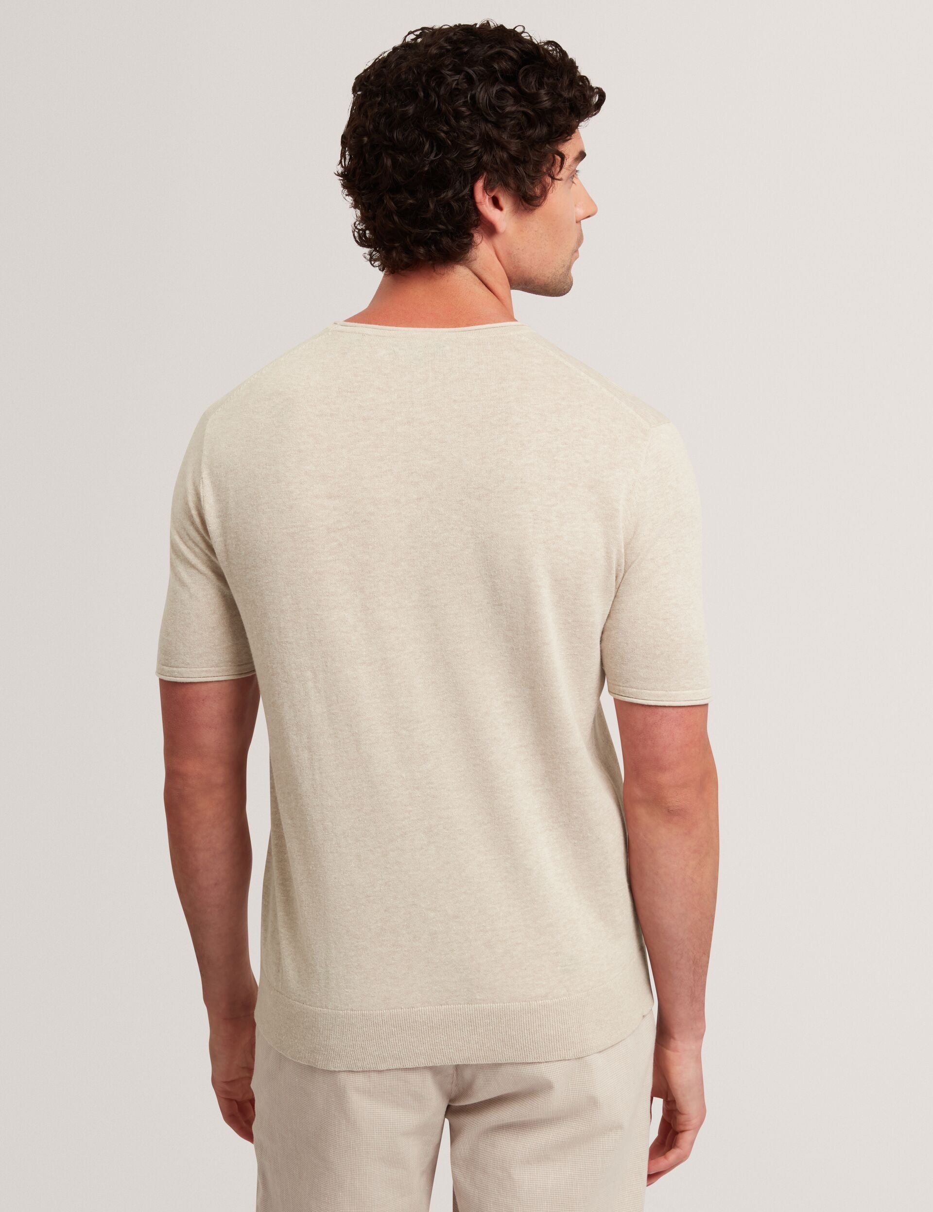 Ted Baker Curran Rolled Edge Linen Blend Knit Tshirt