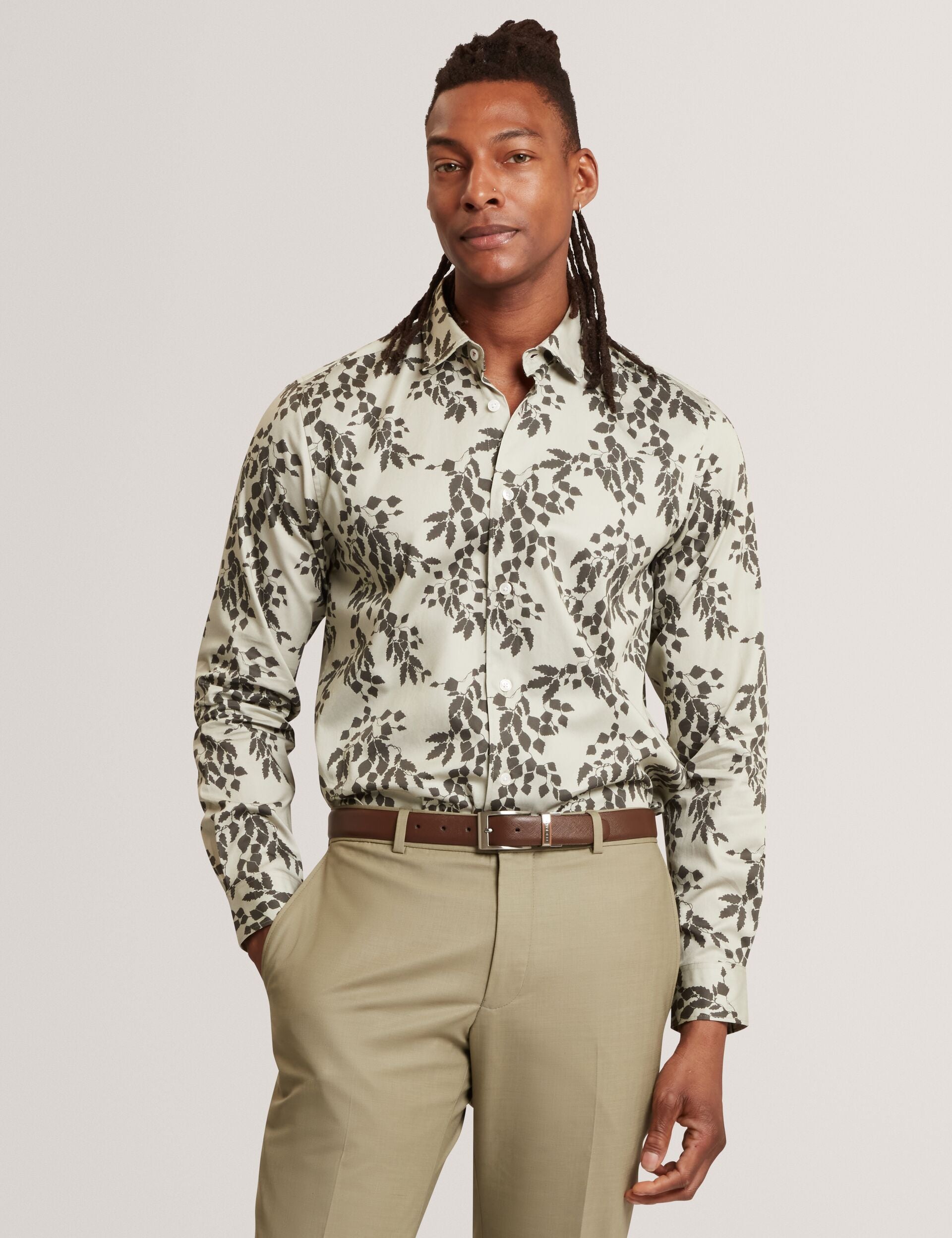 Ted Baker Dornan Foliage Print Cotton Long Sleeve Shirt