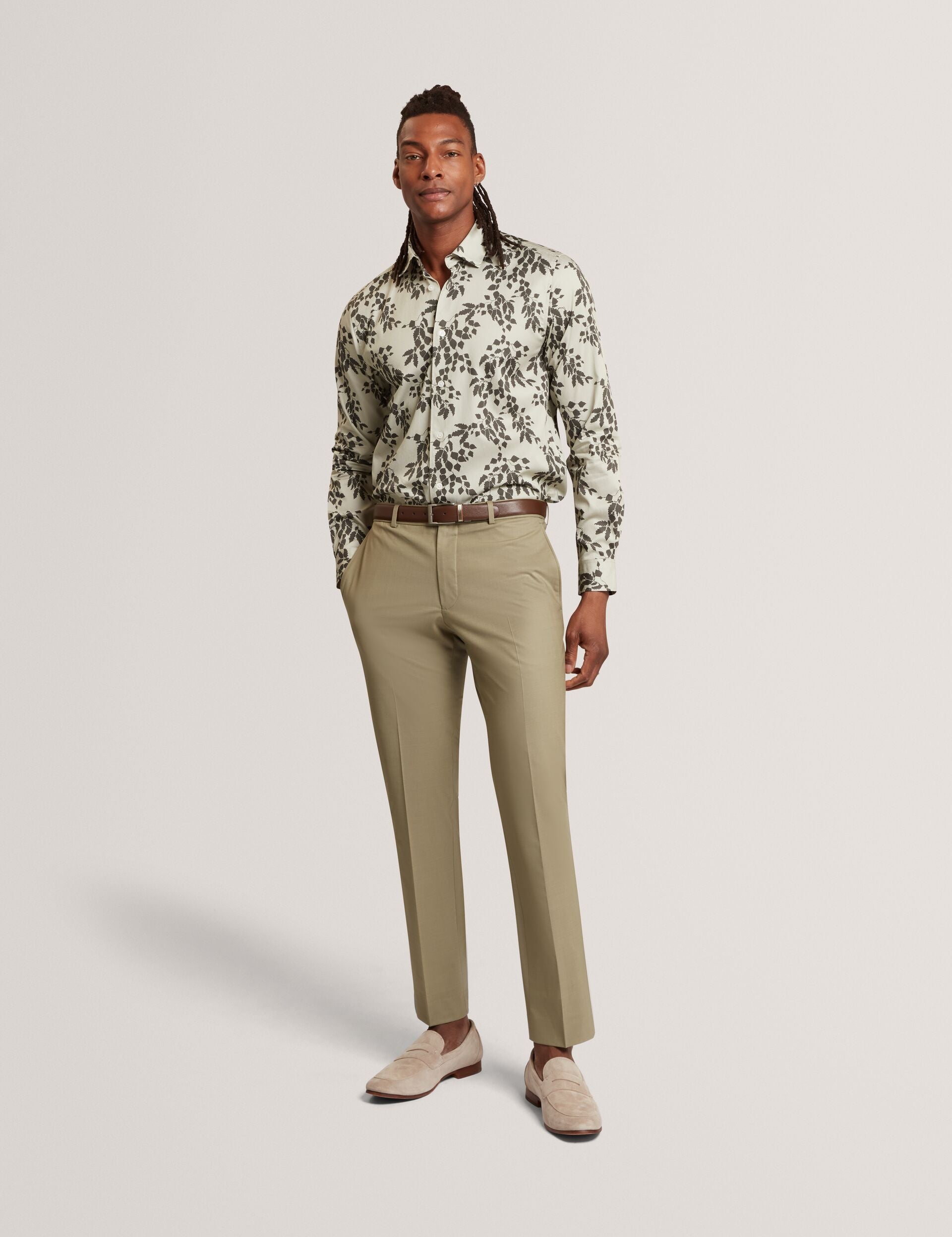 Ted Baker Dornan Foliage Print Cotton Long Sleeve Shirt