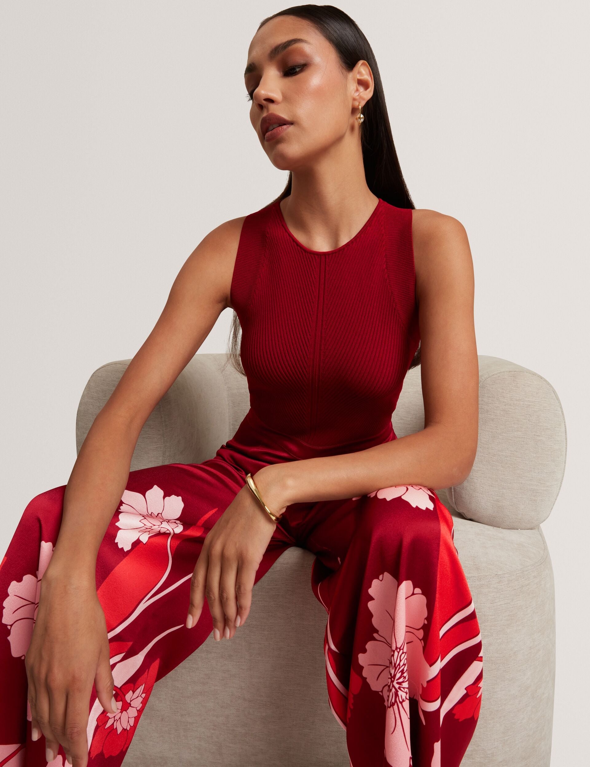 Ted Baker Izeny Knit Bodice Floral Printed Trouser Jumpsuit Women's