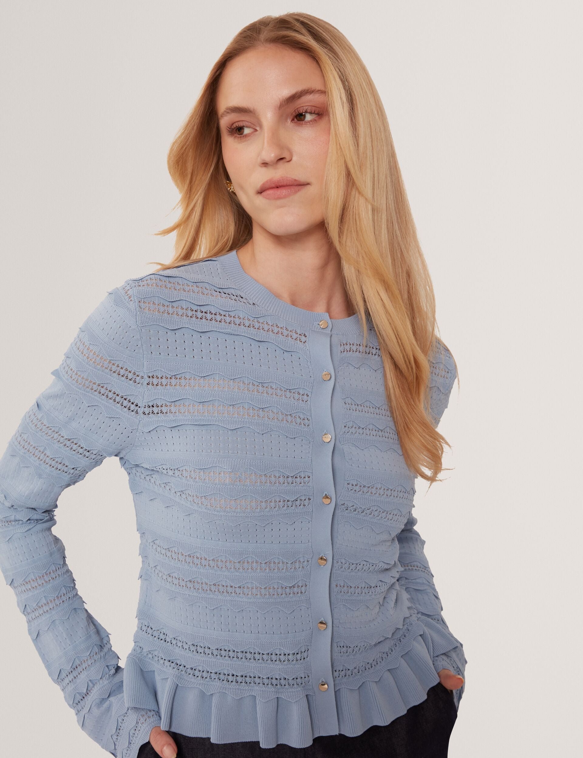 Ted Baker Avria Frilled Hem Knitted Crew Neck Cardigan Women's