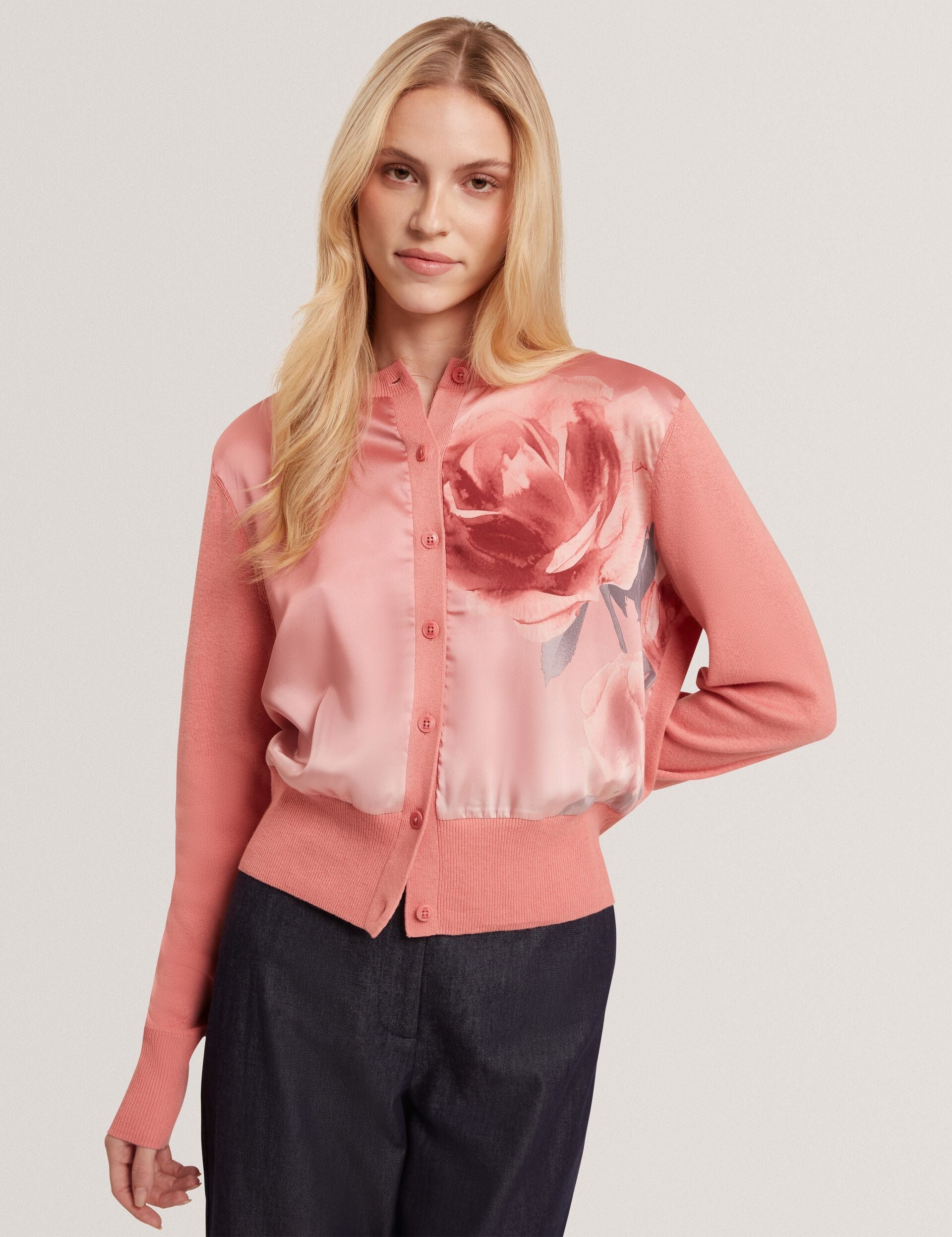 Ted Baker Ilyna Rose Print Woven Front Cardigan Women's