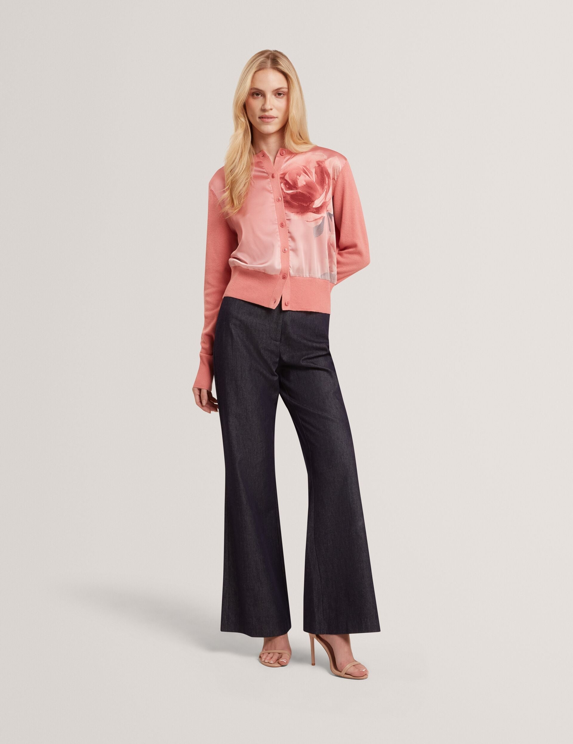 Ted Baker Ilyna Rose Print Woven Front Cardigan Women's