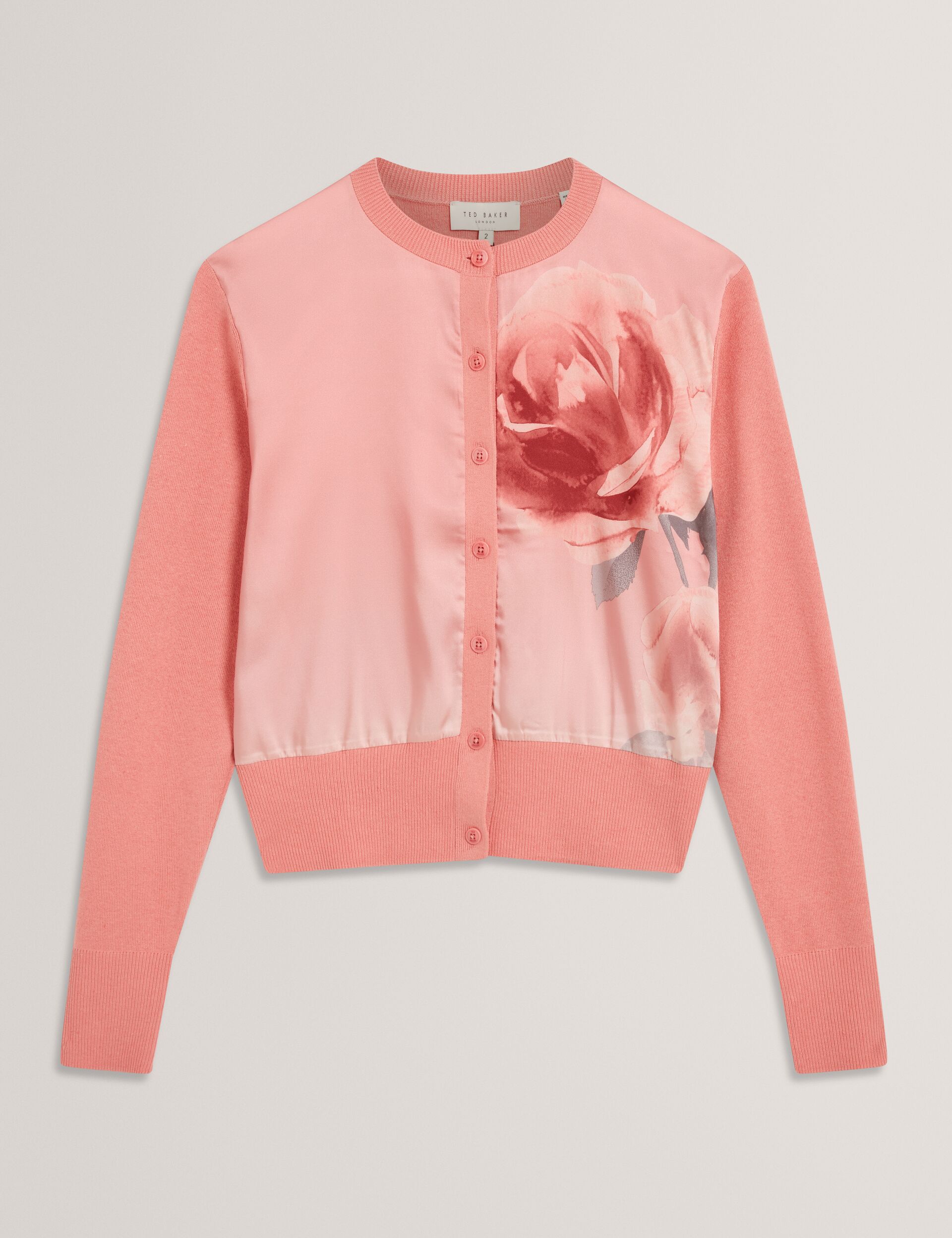 Ted Baker Ilyna Rose Print Woven Front Cardigan Women's