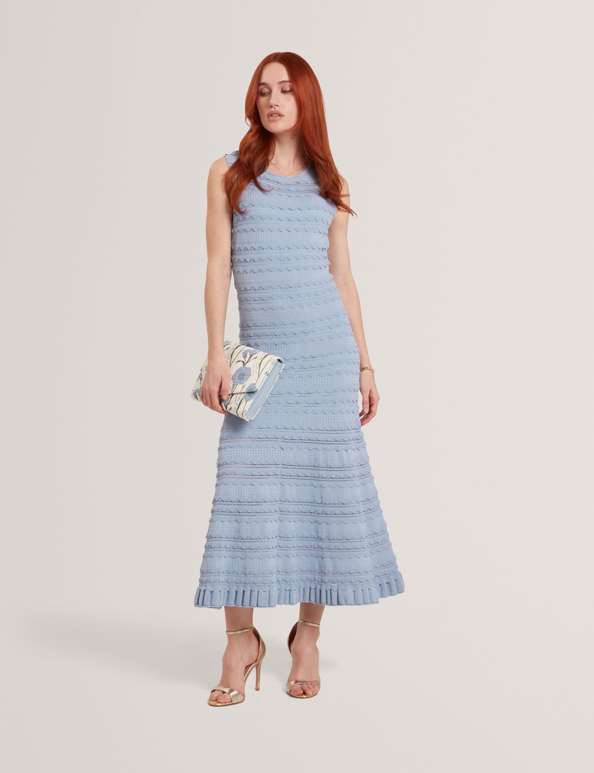 Ted Baker Cahrlie Scallop Trim Knitted Sleeveless Midi Dress Women's