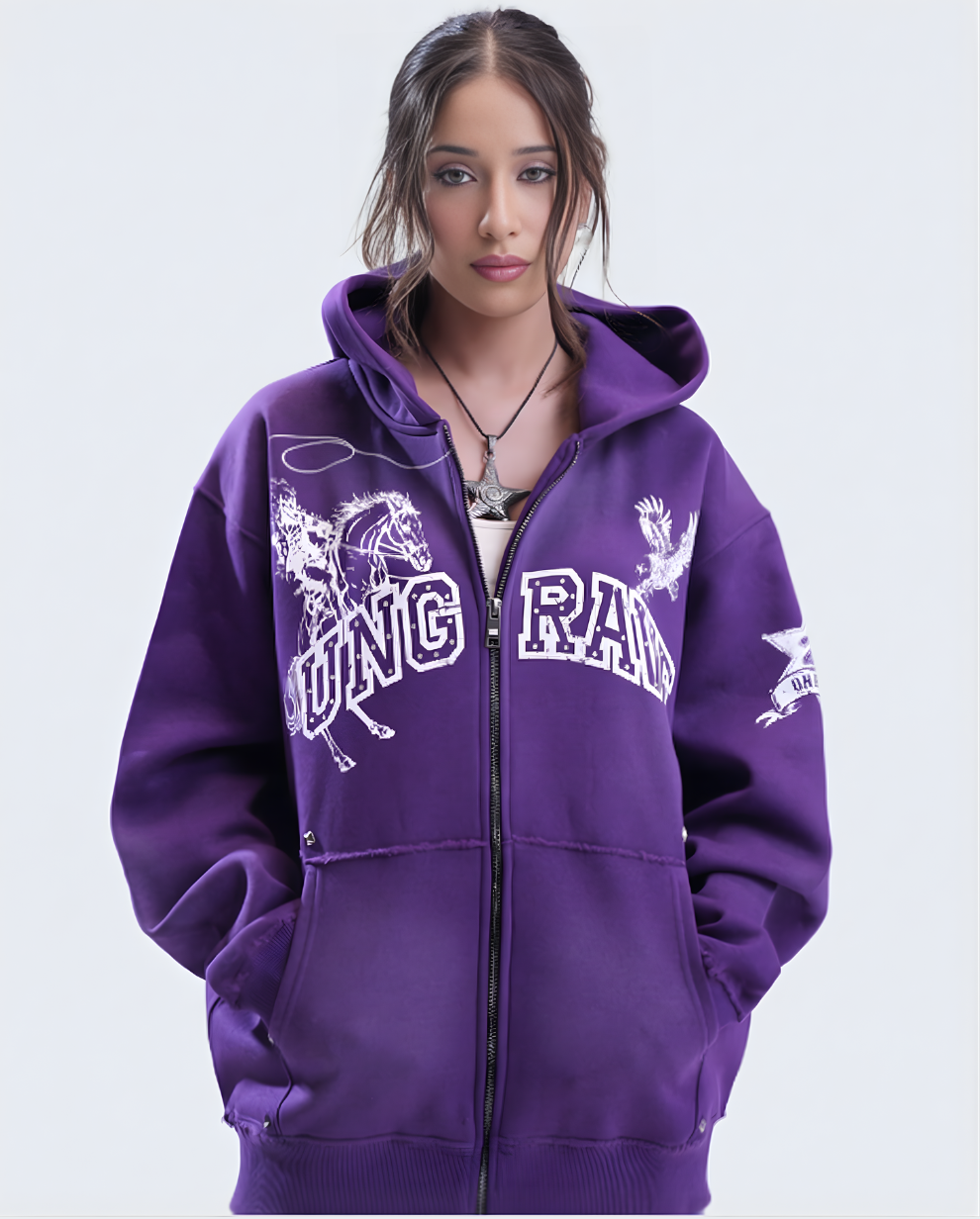 PURPLE GRUNGE ZIPPER HOODIE