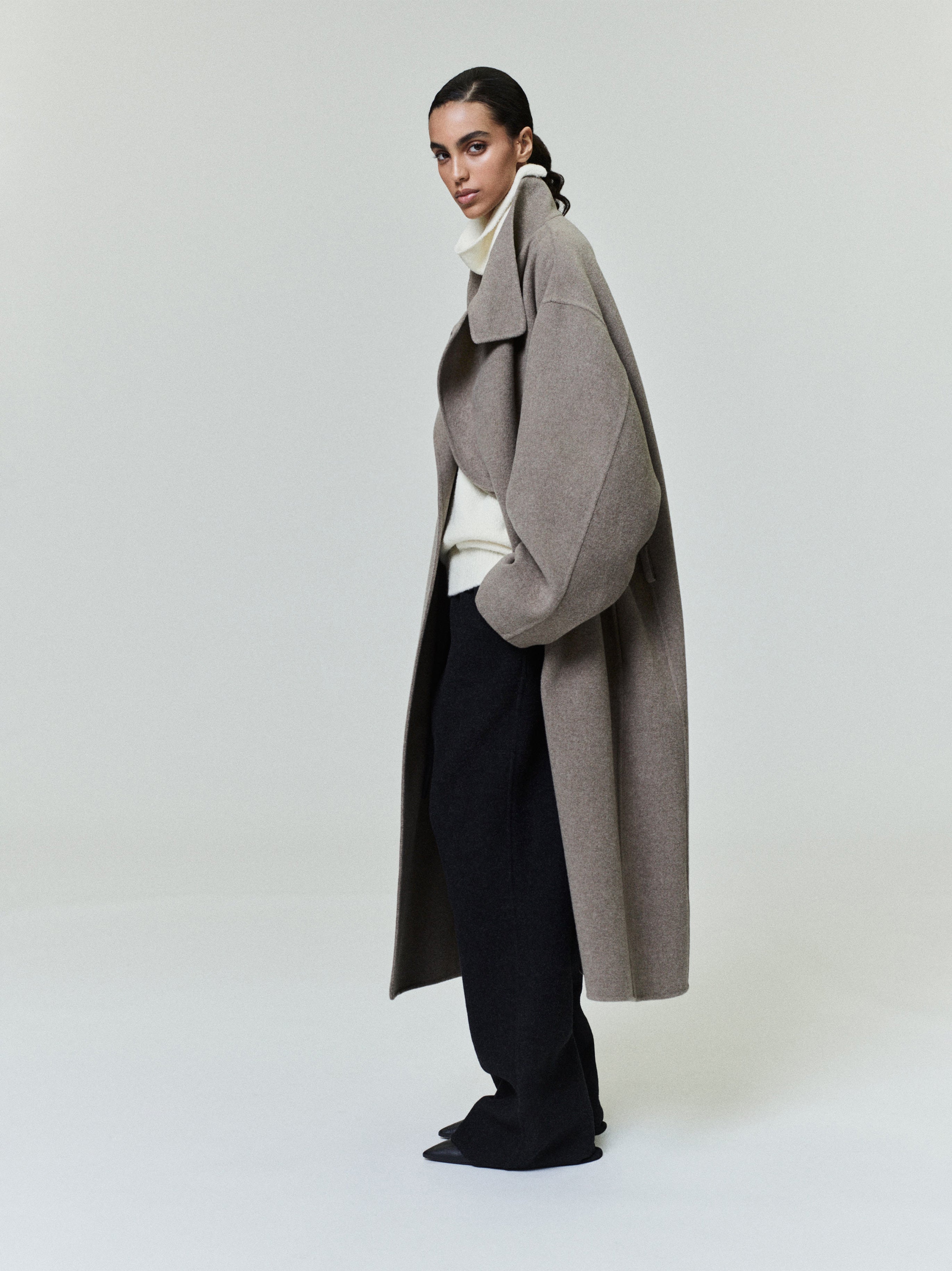 Essentials Wool Cashmere Highneck Coat Walnut