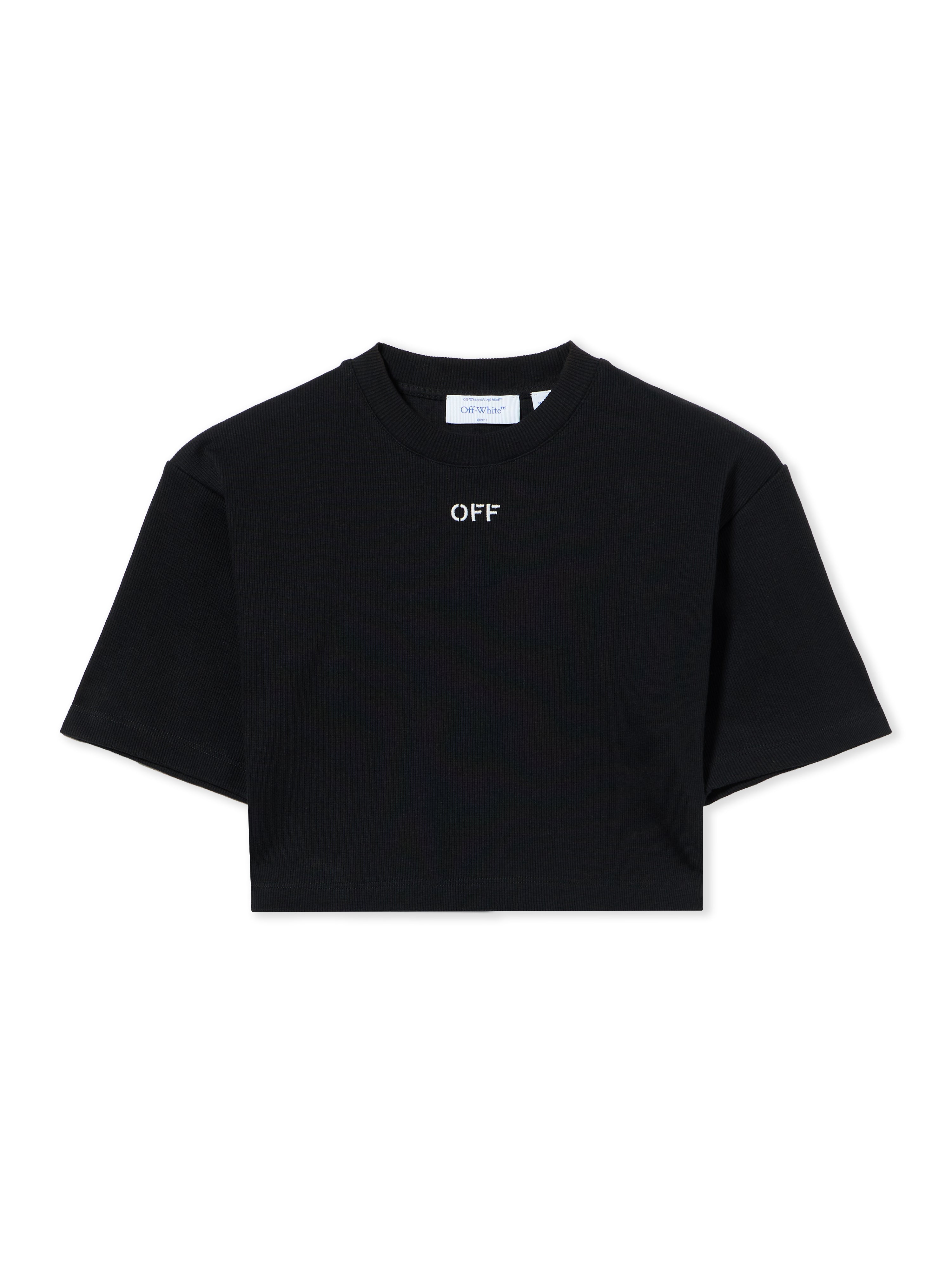Off-White Off Stamp Ribbed Cropped Tshirt Black