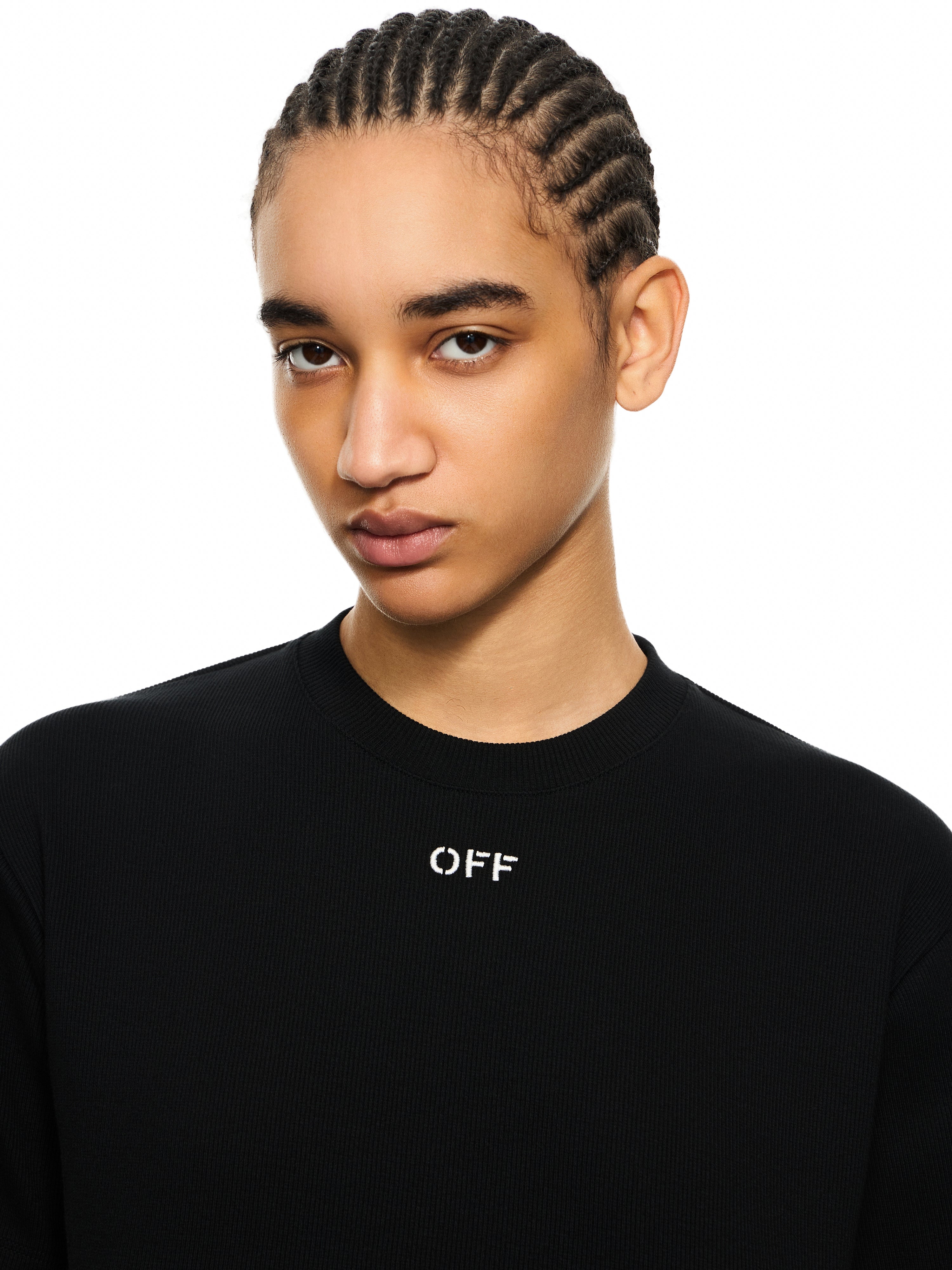 Off-White Off Stamp Ribbed Cropped Tshirt Black