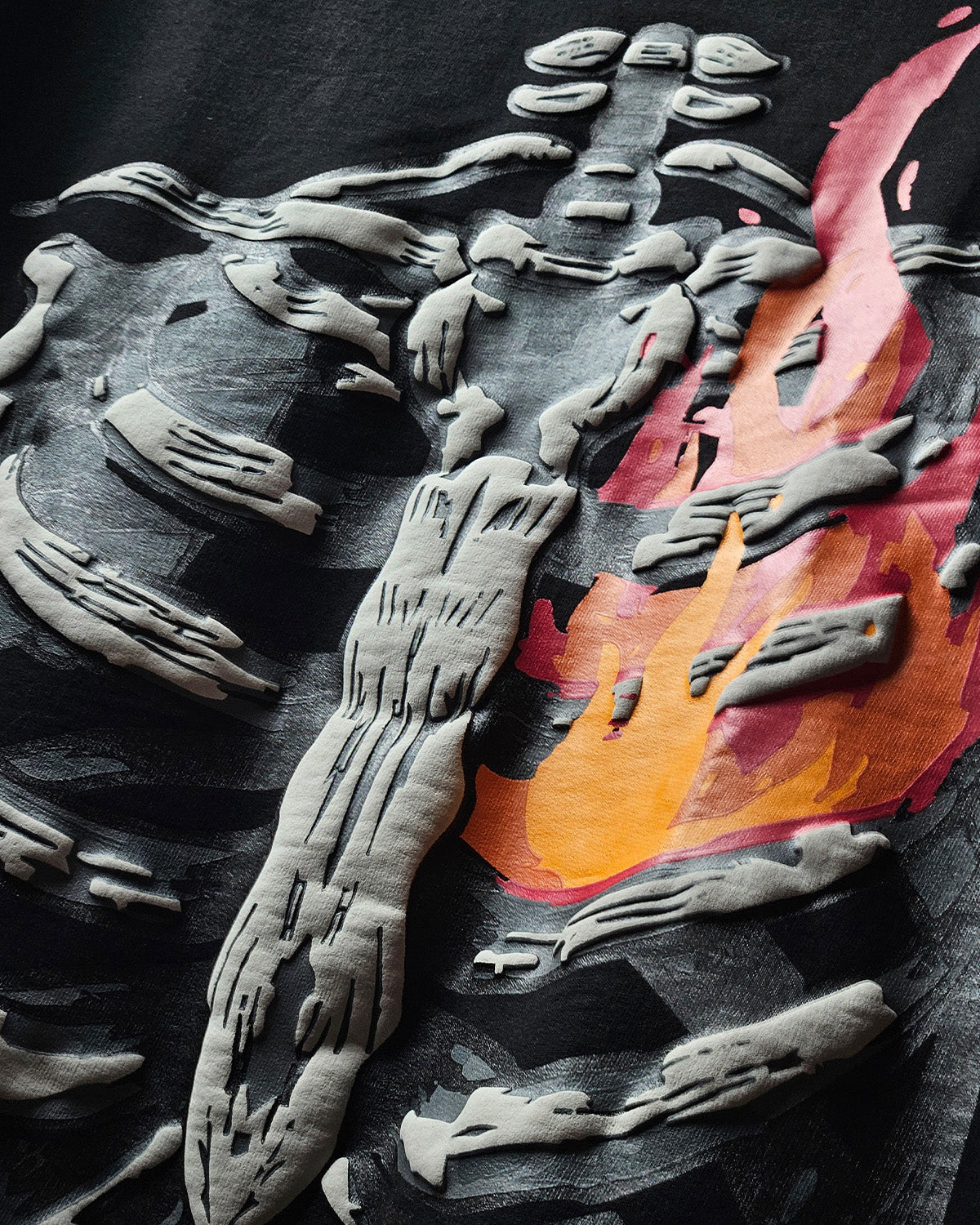 OGCREW Black Ribs on Fire T Shirt, detail