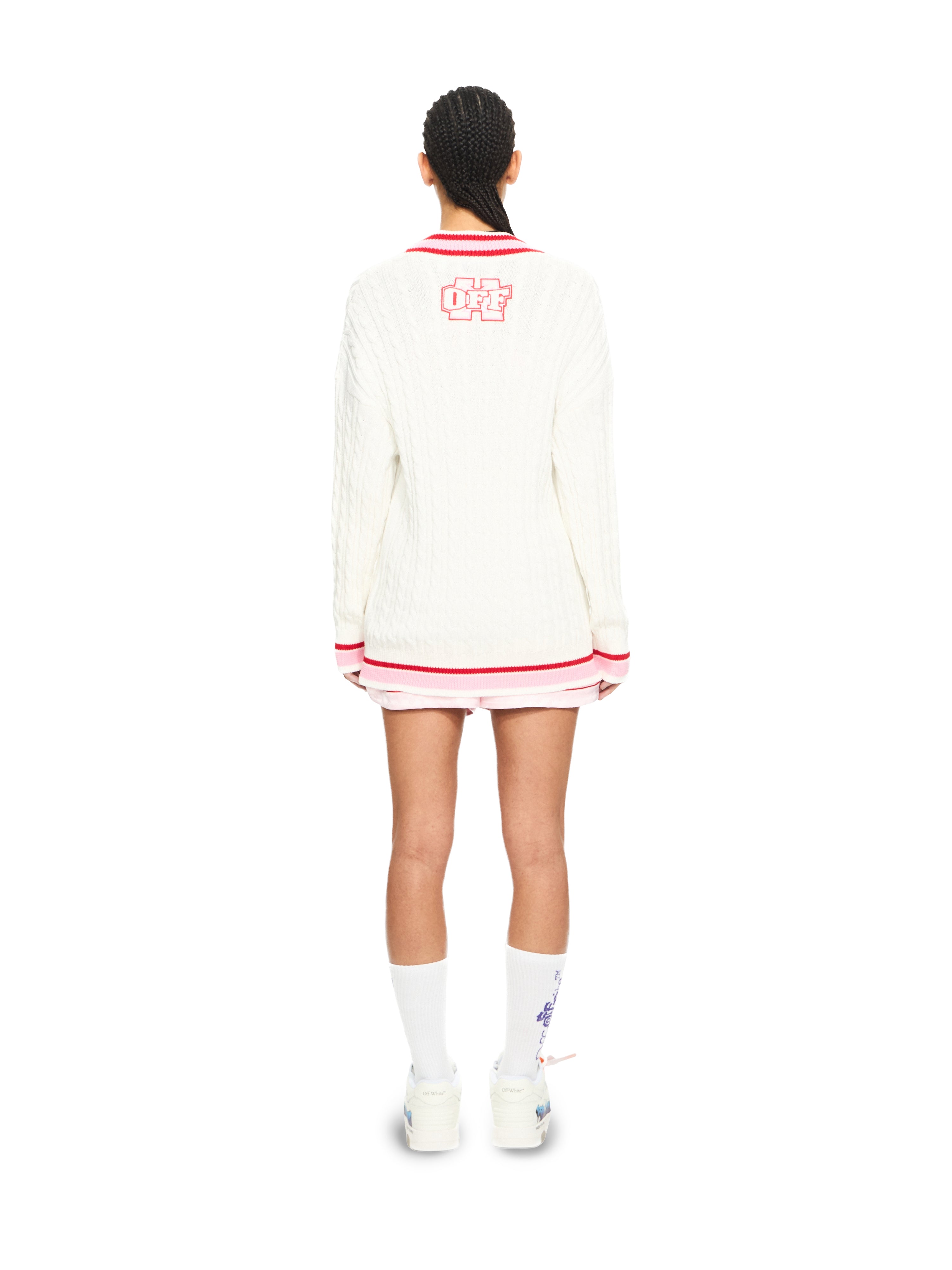 Off-White College Patch Cable Knit Cardigan