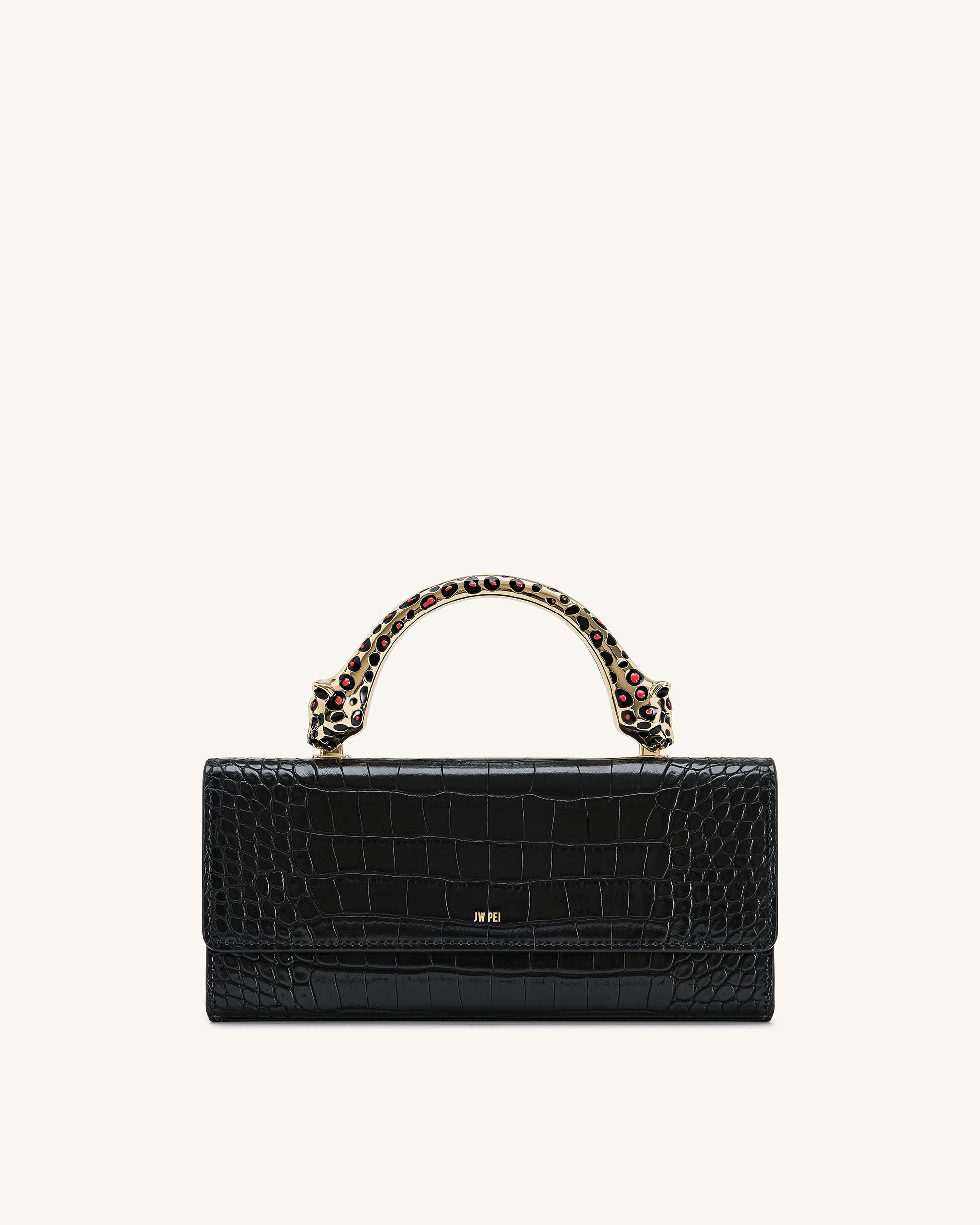 Jw Pei Maya Leopard Shaped Hardware Handle Top Handle Bag Black Croc