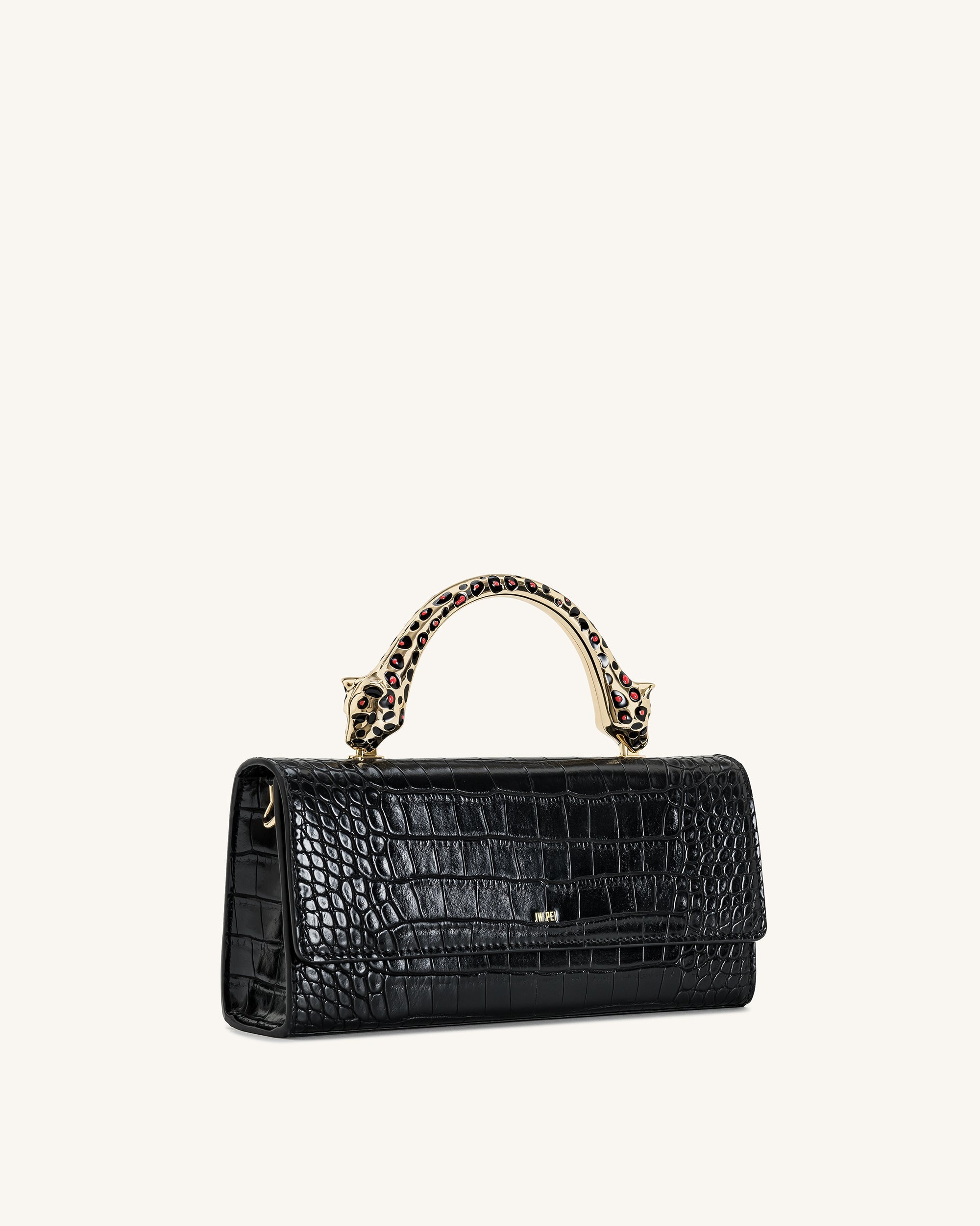 Jw Pei Maya Leopard Shaped Hardware Handle Top Handle Bag Black Croc