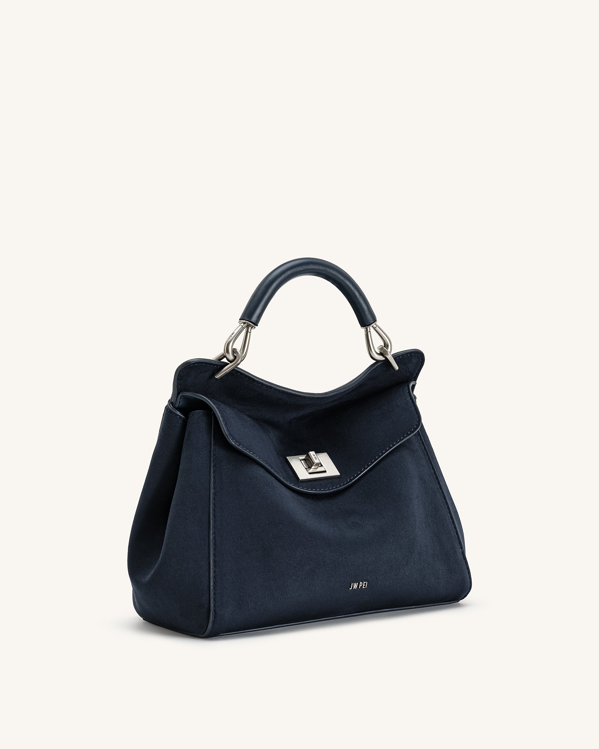 Jw Pei Lucia Classic Faux Suede Top Handle Bag Navy Blue