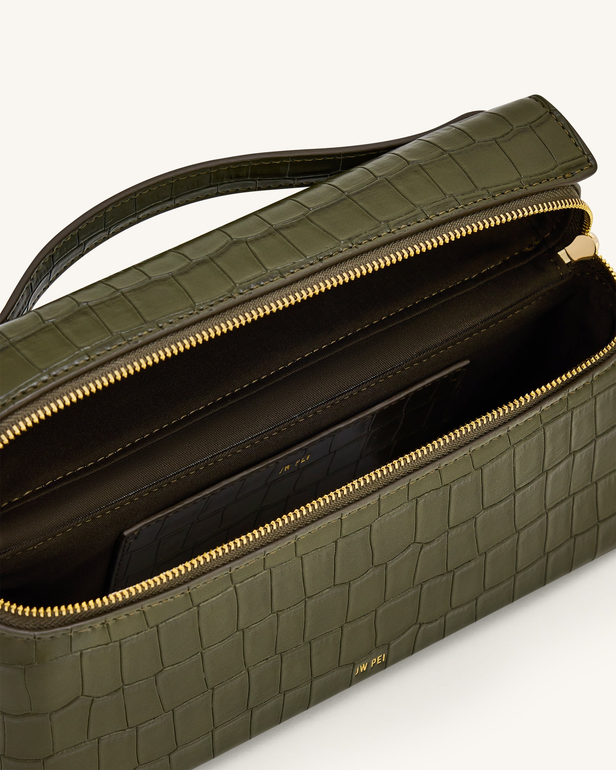 Jw Pei Thea Croc Embossed Top Handle Bag Olive Green