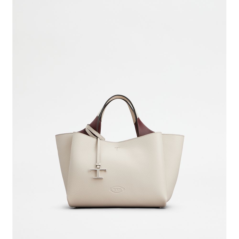 Tods Bag In Leather Mini Grey Burgundy