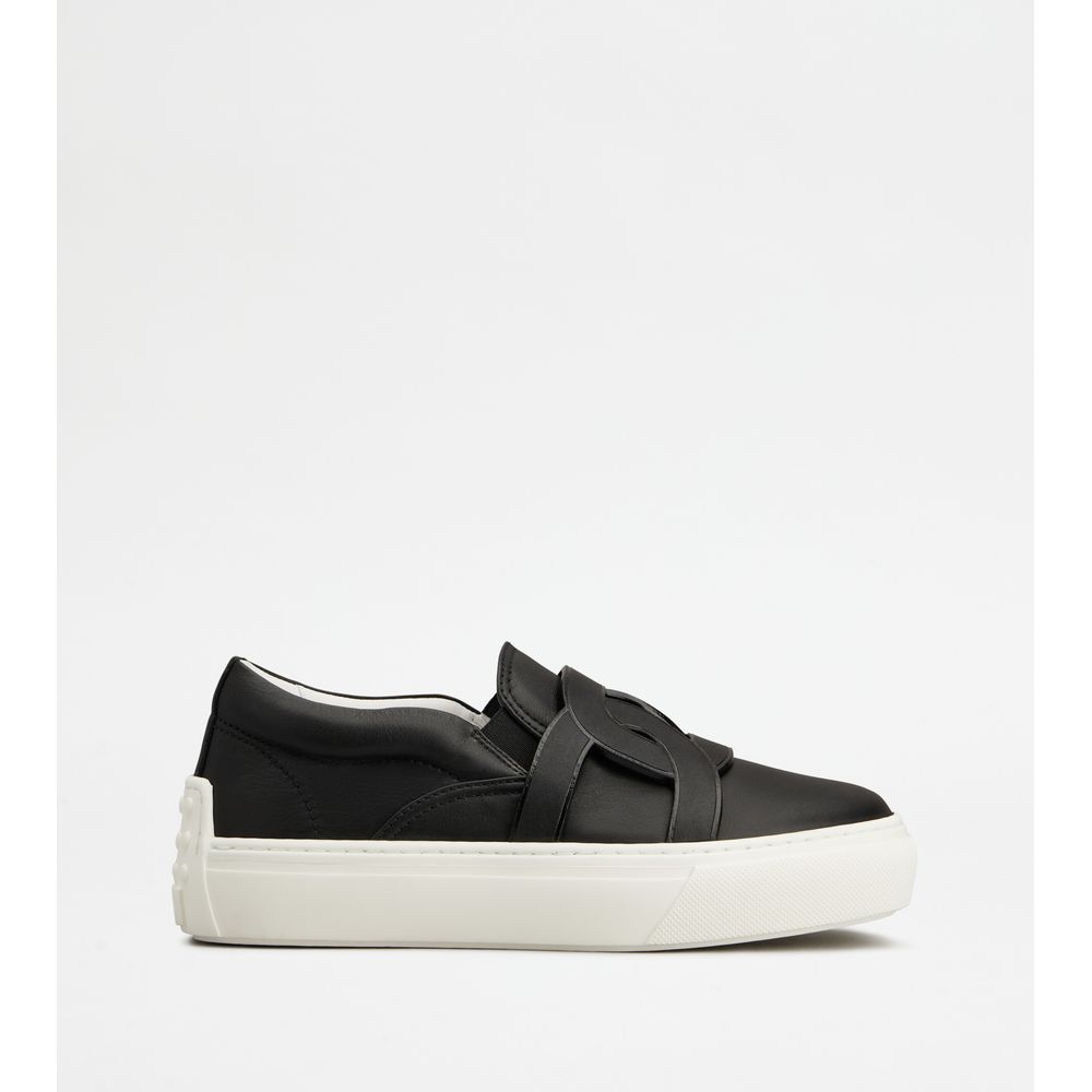 Tods Kate Slip-Ons In Leather Black Womens