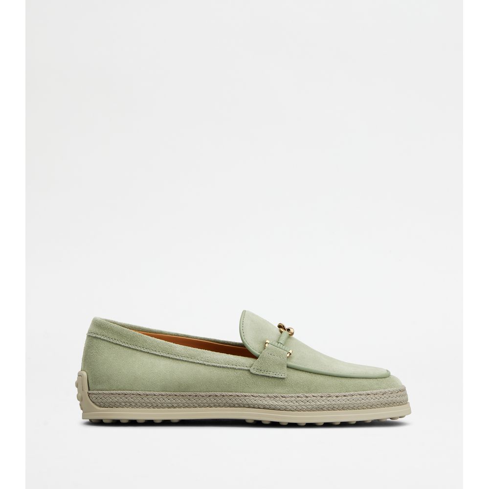 Tods Loafers In Suede Green Womens