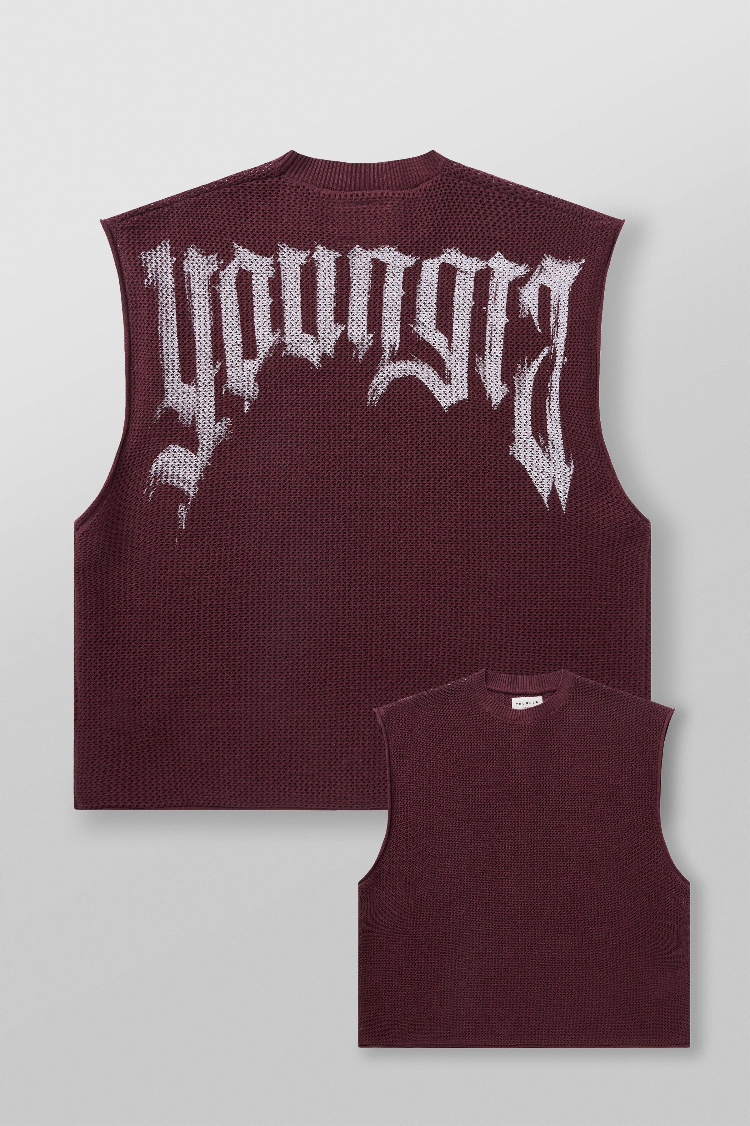YoungLA 3012 - Drop Shoulder Knit Cut-Off Burgundy