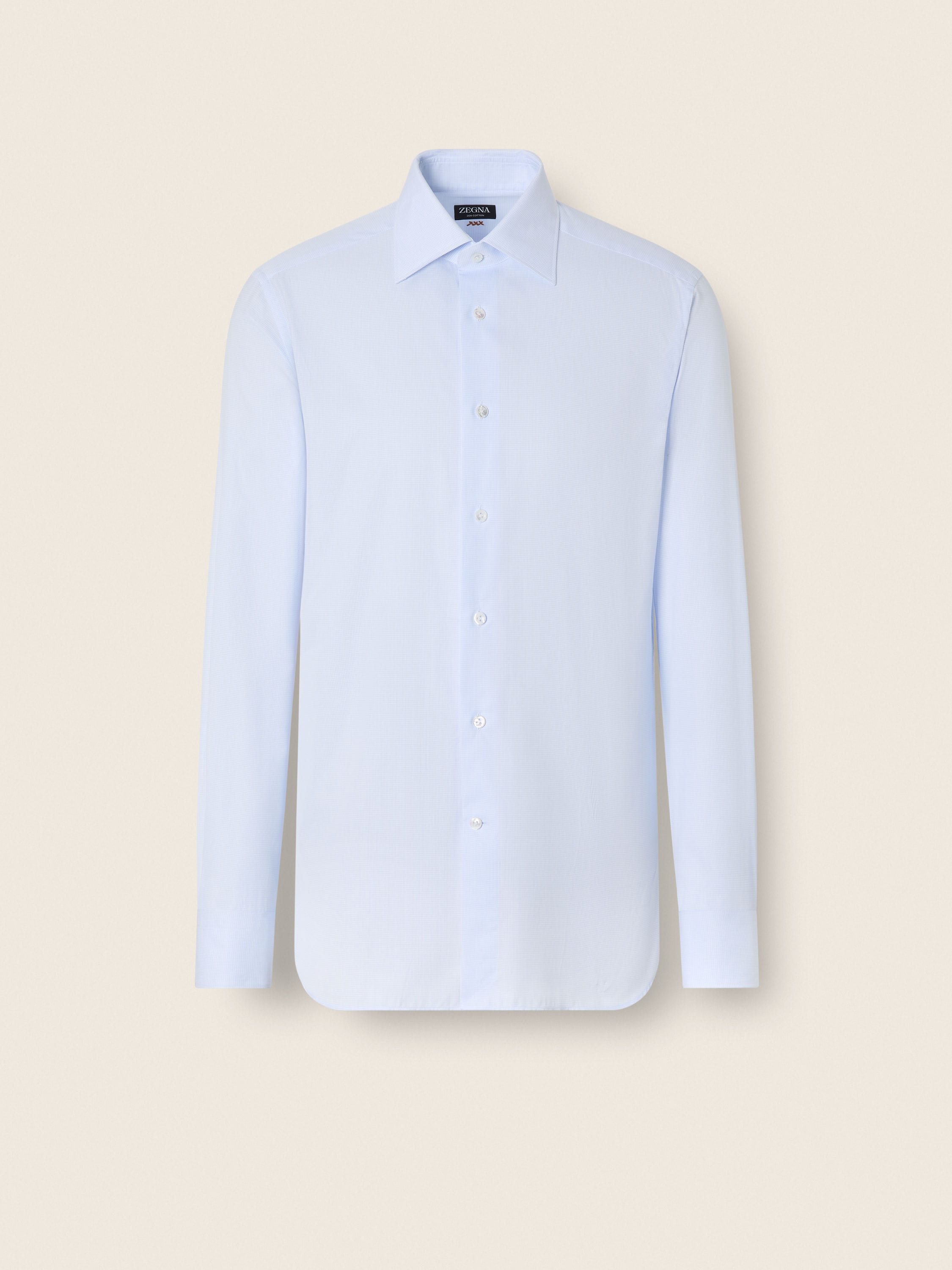 Zegna Light Blue And White Micro-Checked 300 Cotton Shirt