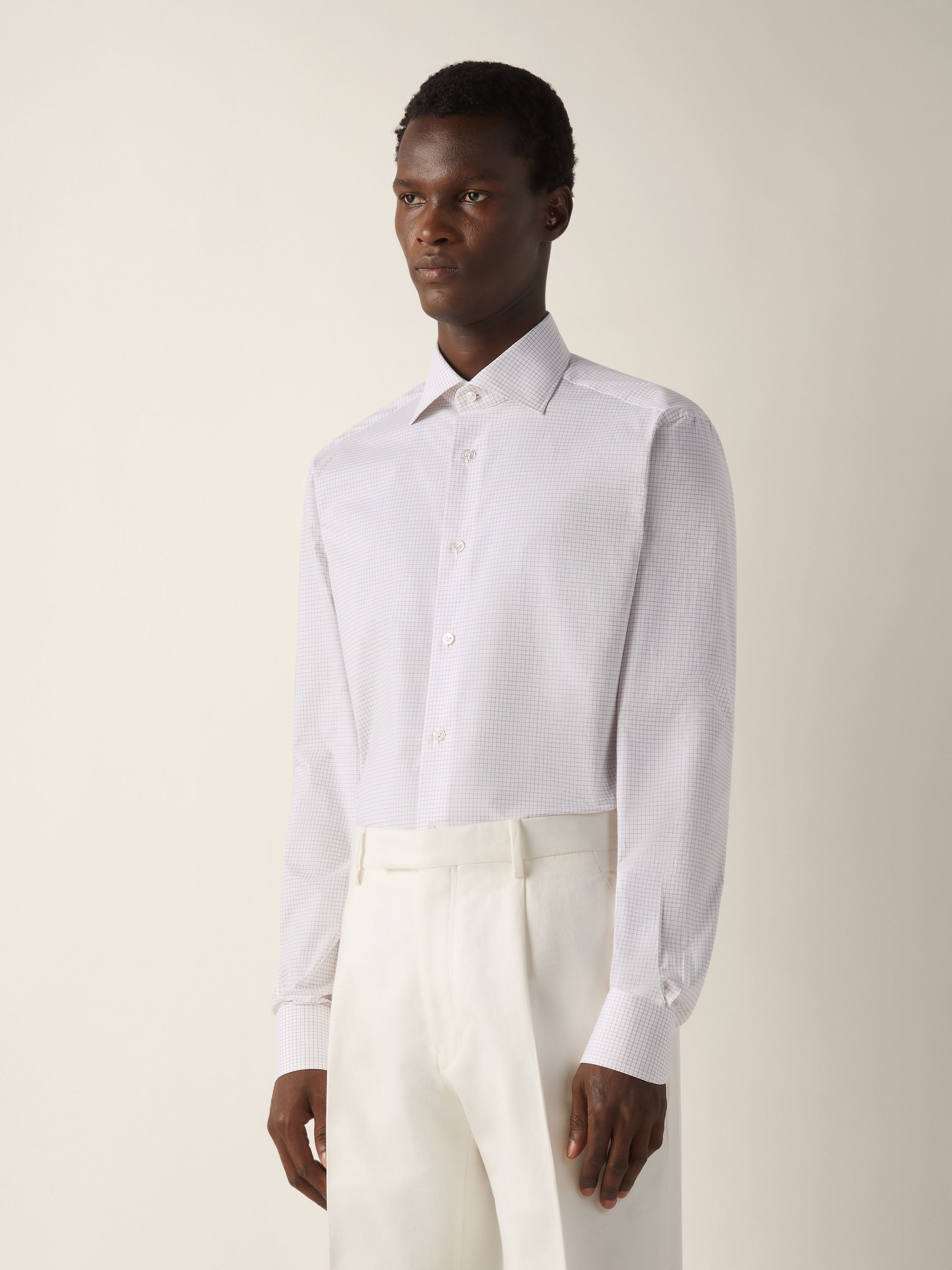 Zegna Dark Pink And White Checked Centoventimila Cotton Shirt