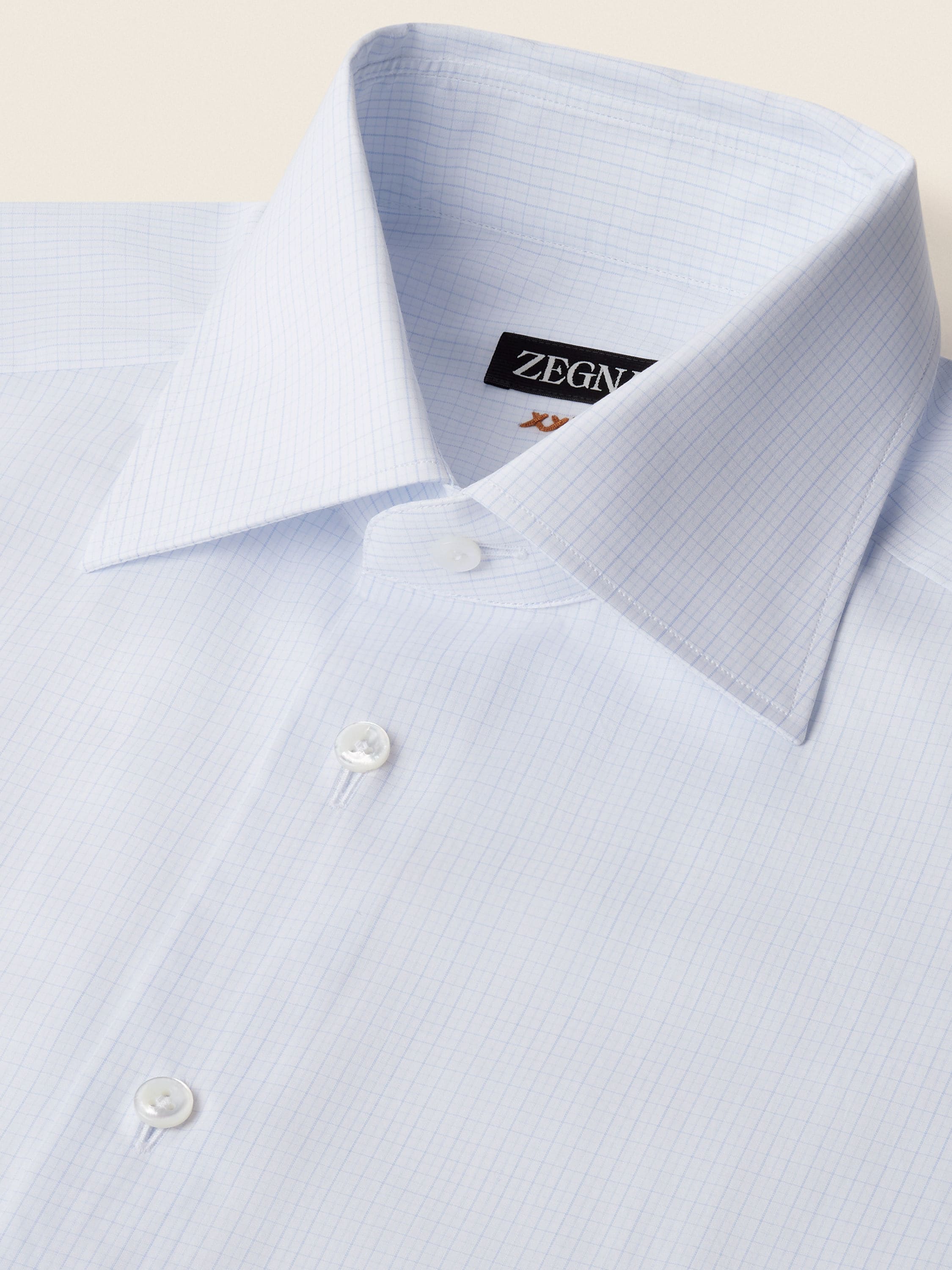 Zegna Light Blue And White Checked Cotton Shirt