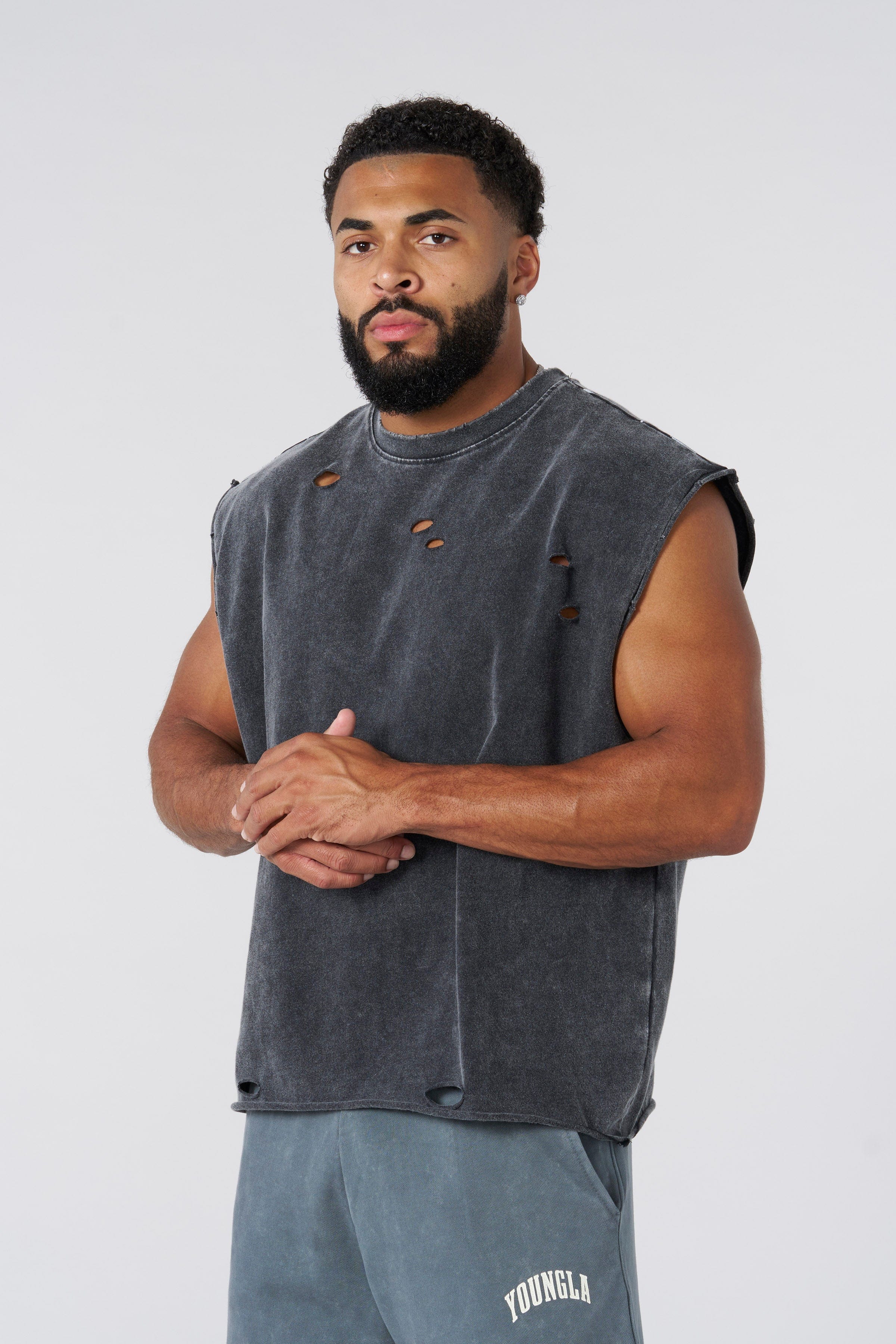 YoungLA 3022 - Anarchy Cropped Tanks Deep Navy Wash