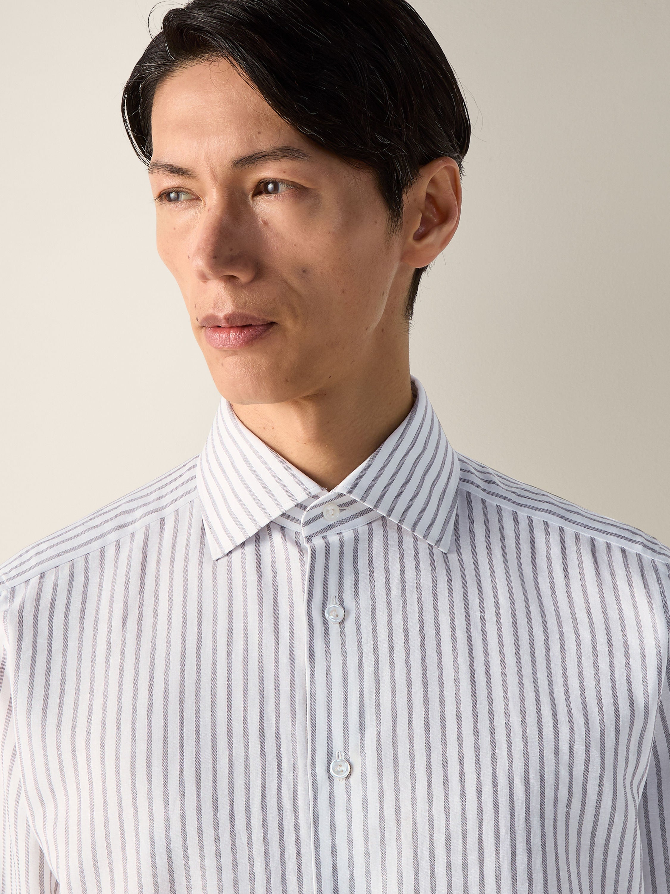 Zegna Dark Brown And White Striped Cotton Linen And Silk Shirt