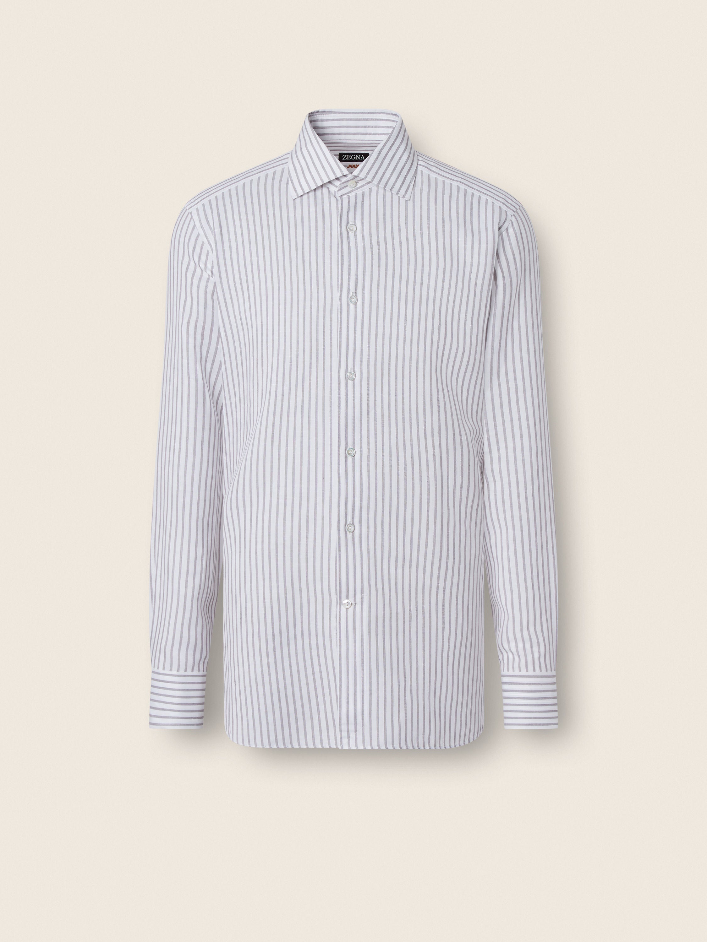 Zegna Dark Brown And White Striped Cotton Linen And Silk Shirt