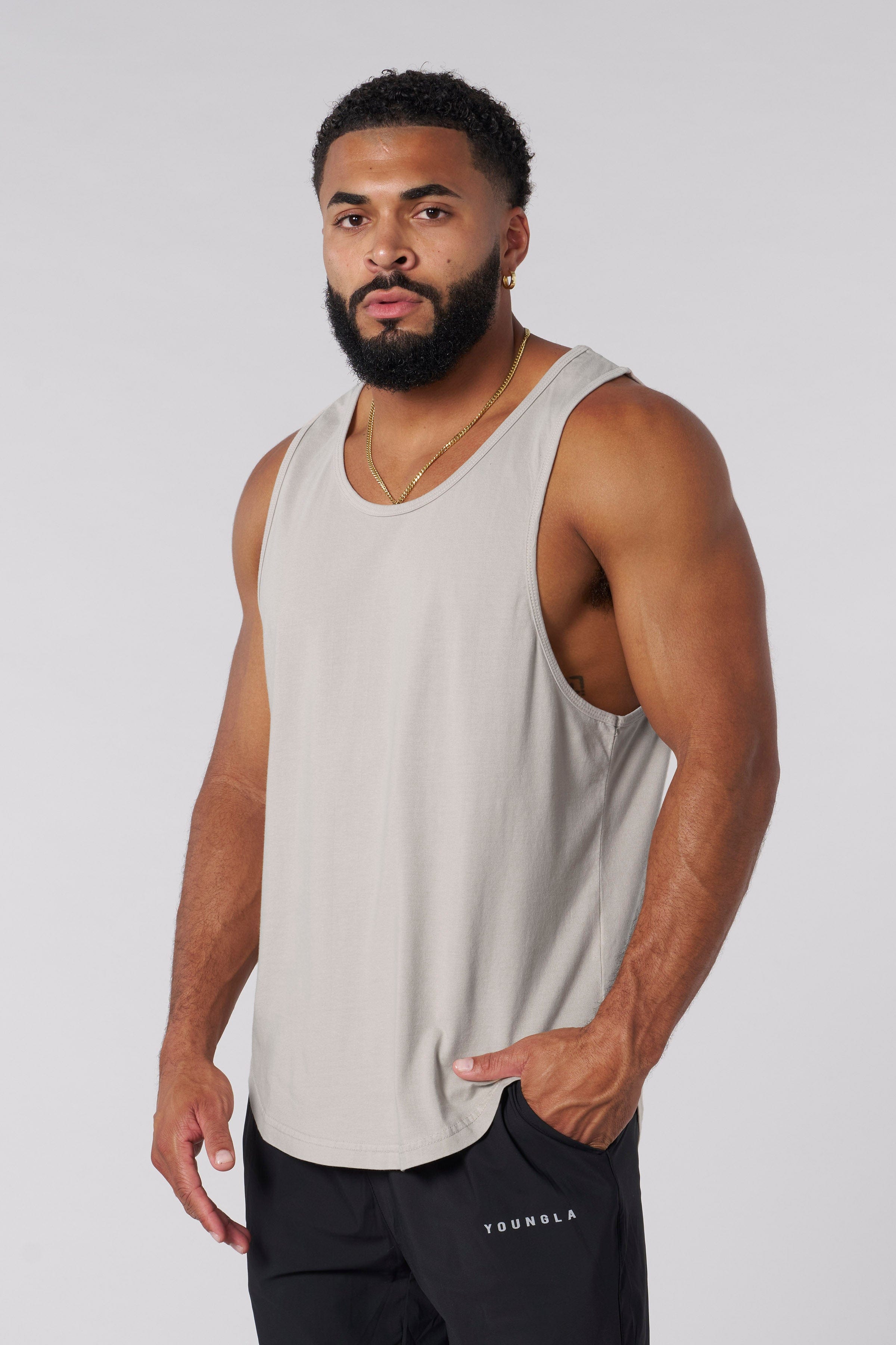 YoungLA 3029 - Metal Tag Tanks Light Grey Wash