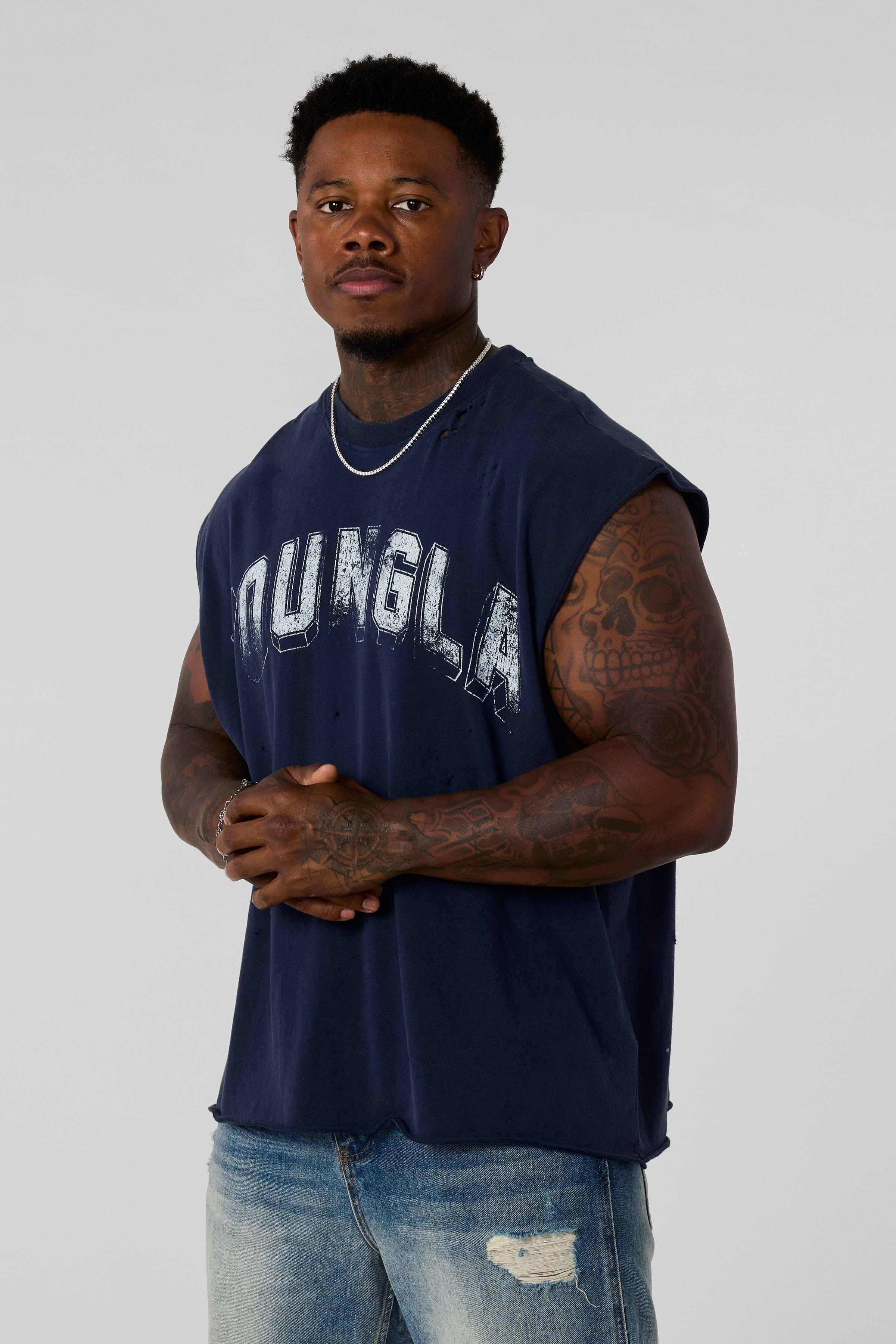 YoungLA 3054 - Scuffed Cloud Cut-offs Navy Wash