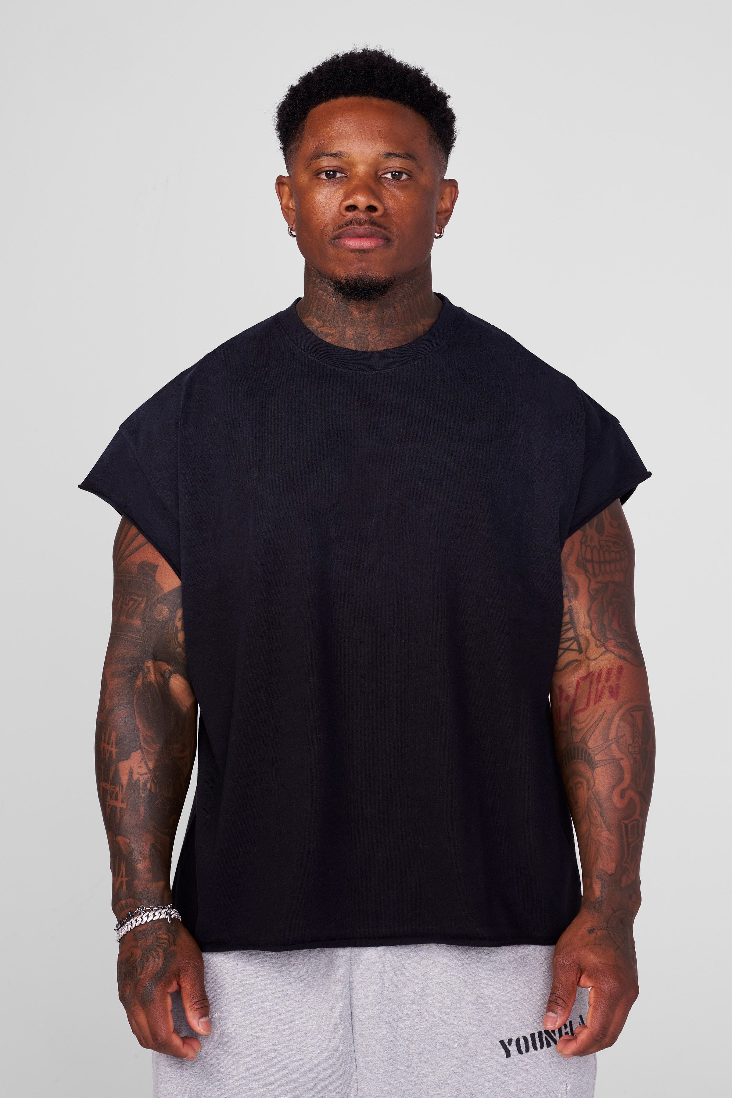 YoungLA 3056 - Drop Shoulder Cut-Offs Black Wash