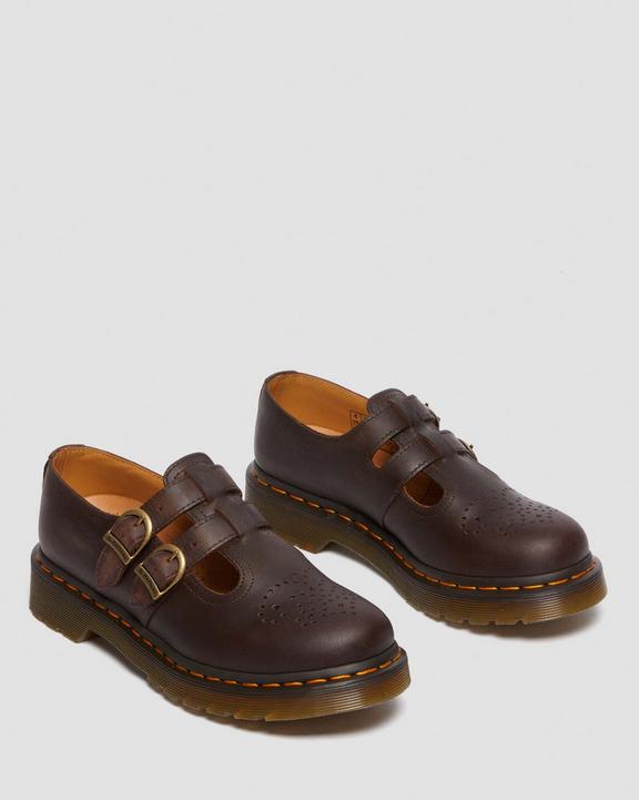 Dr Martens Crazy Horse Leather Mary Jane Shoes - Dark Brown