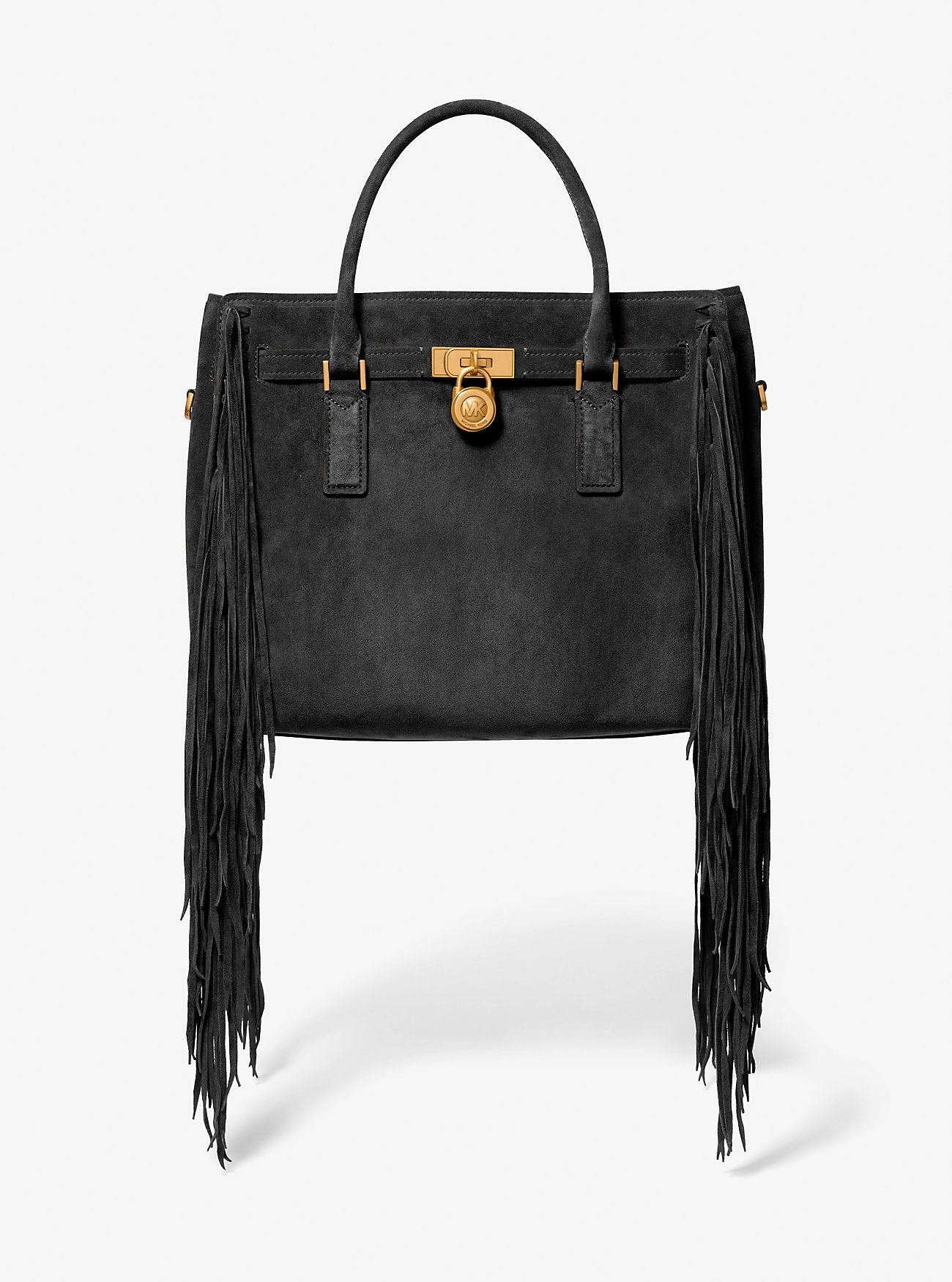 Hamilton Moderne Large Fringed Suede Satchel Black Black