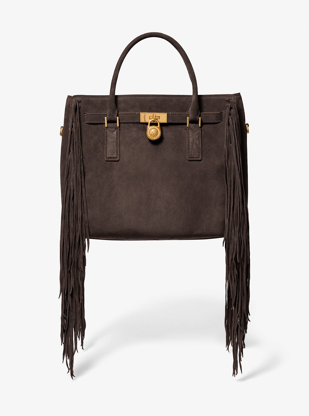 Hamilton Moderne Large Fringed Suede Satchel Chocolate Chocolate