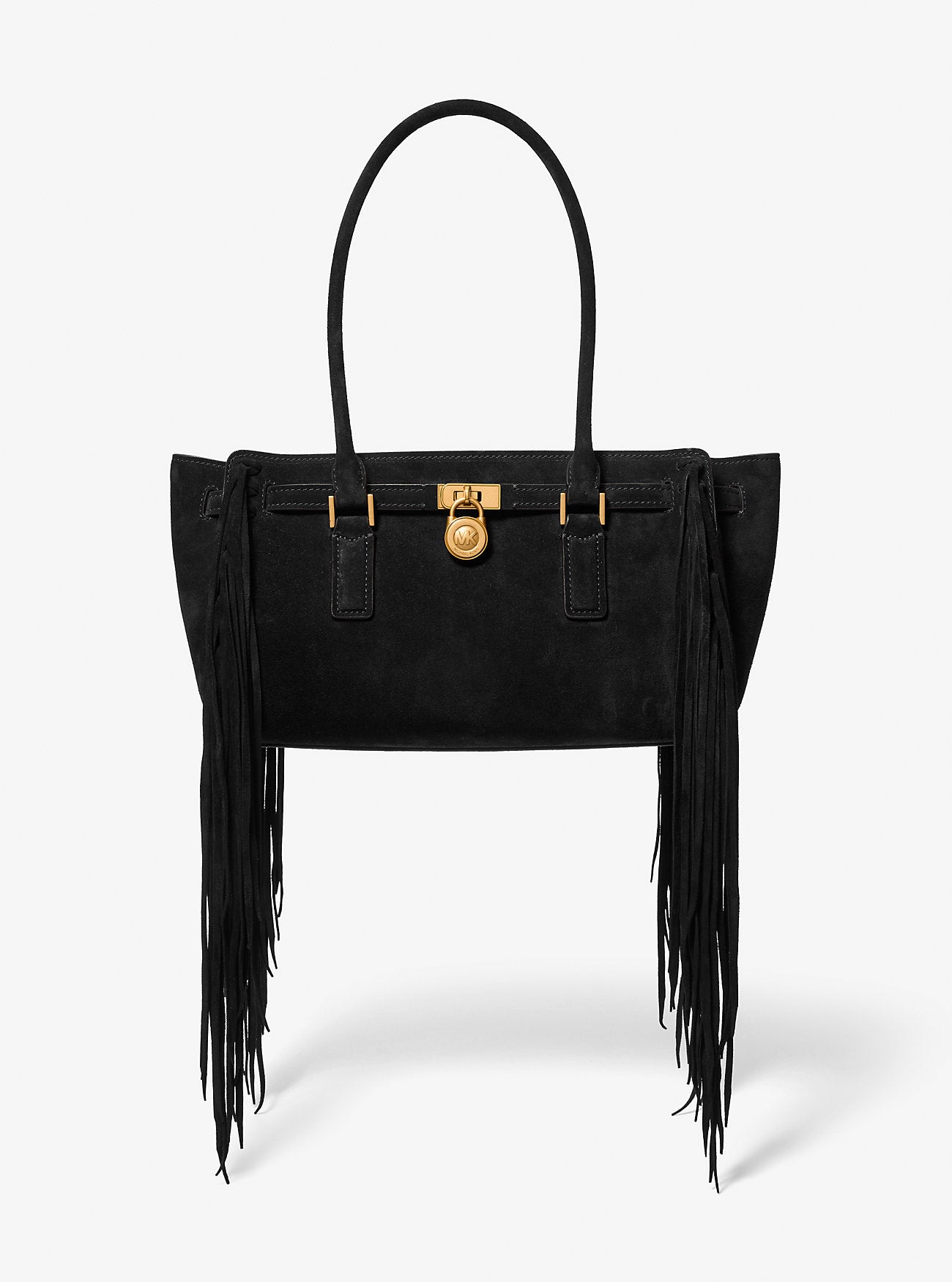 Hamilton Moderne Small Fringed Suede Satchel Black Black