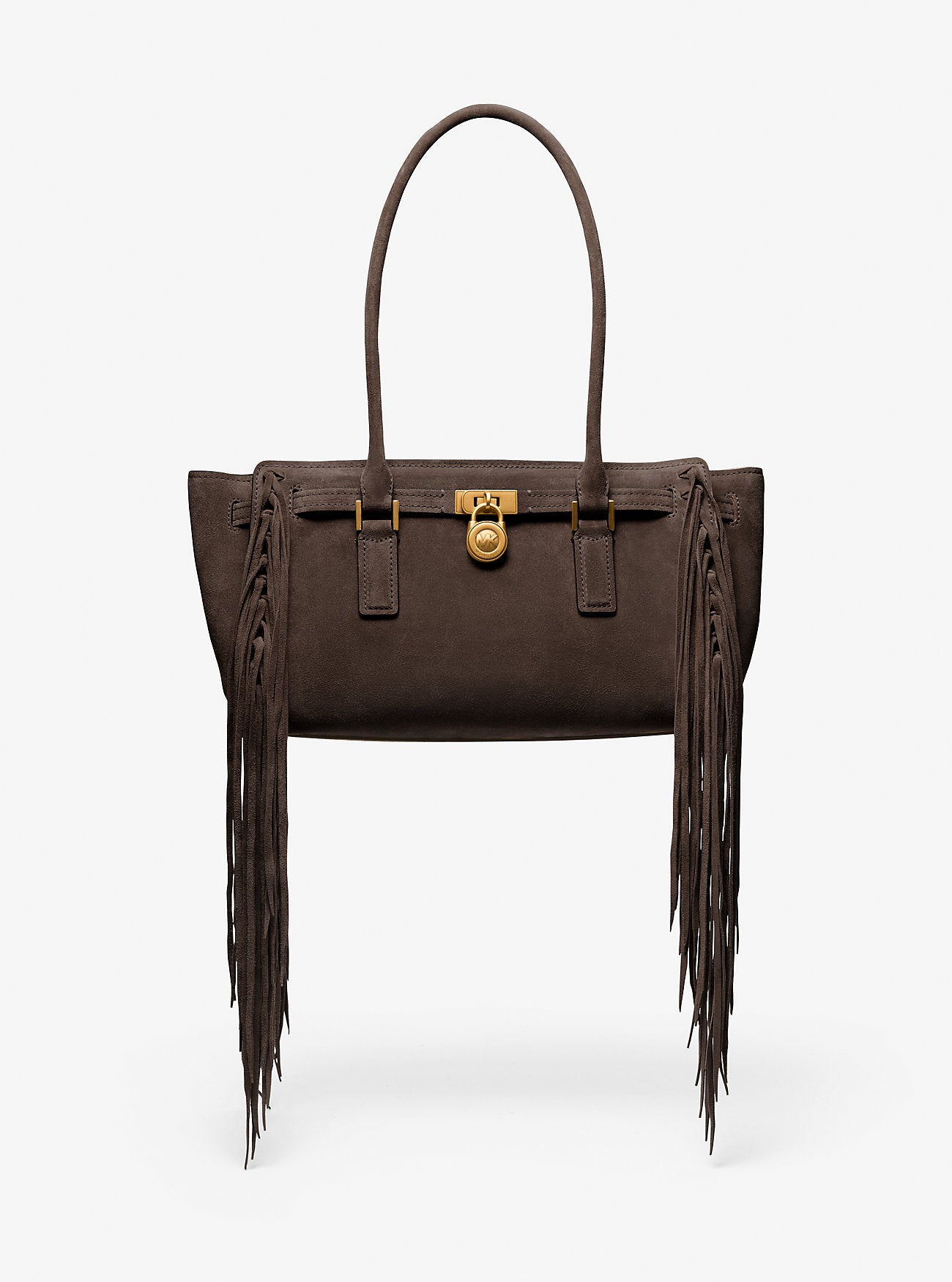 Hamilton Moderne Small Fringed Suede Satchel Chocolate Chocolate
