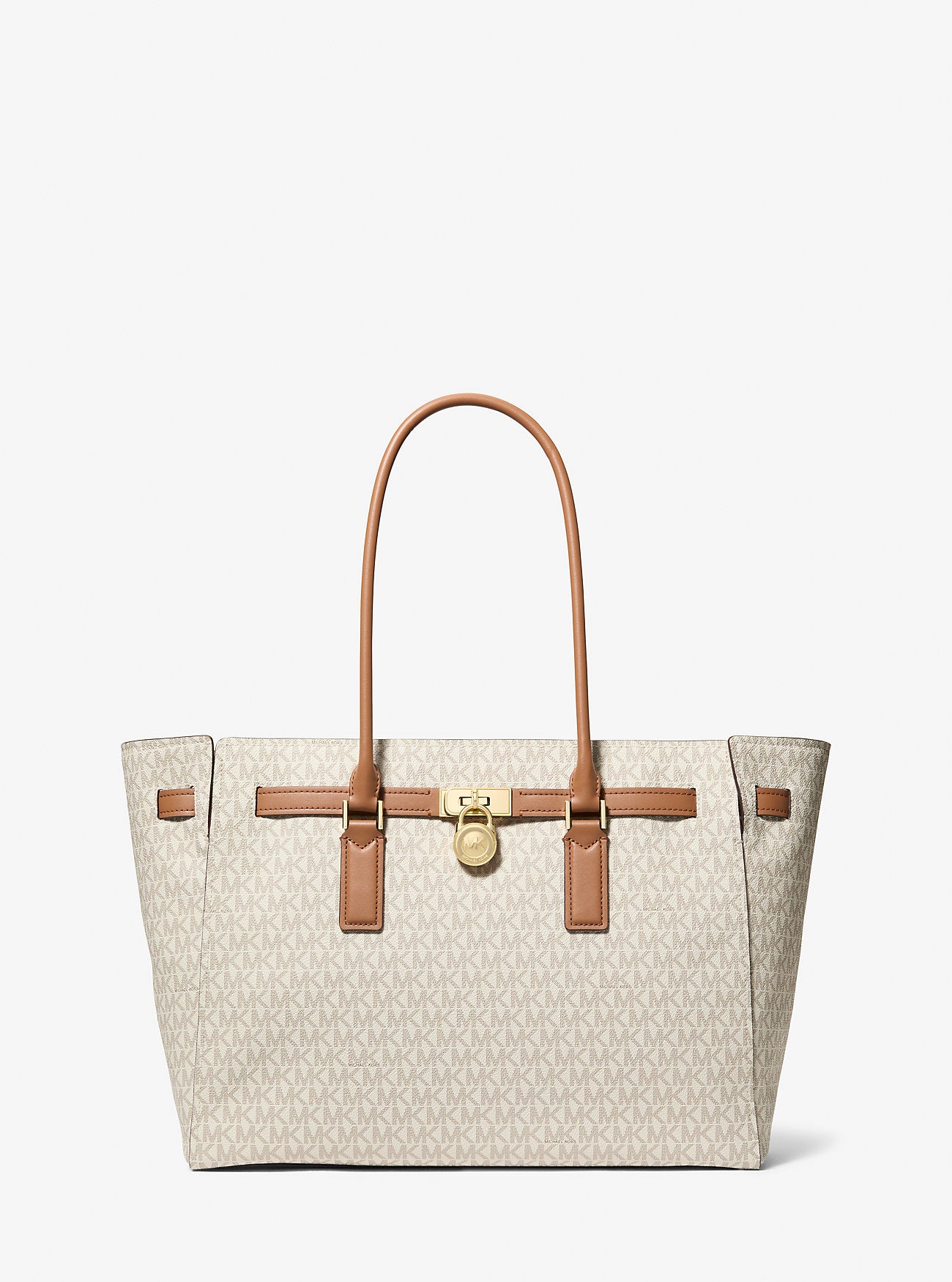 Michael Kors Hamilton Moderne Large Signature Logo Tote Bag Vanilla-Acorn  Vanilla-Acorn