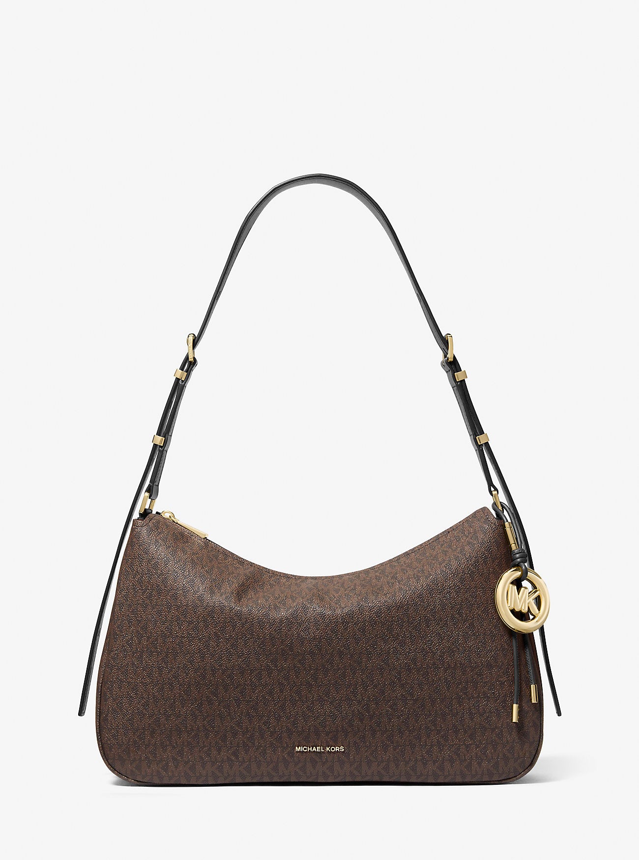 Michael Kors Nolita Medium Signature Logo Shoulder Bag Brown-Blk Brown-Blk