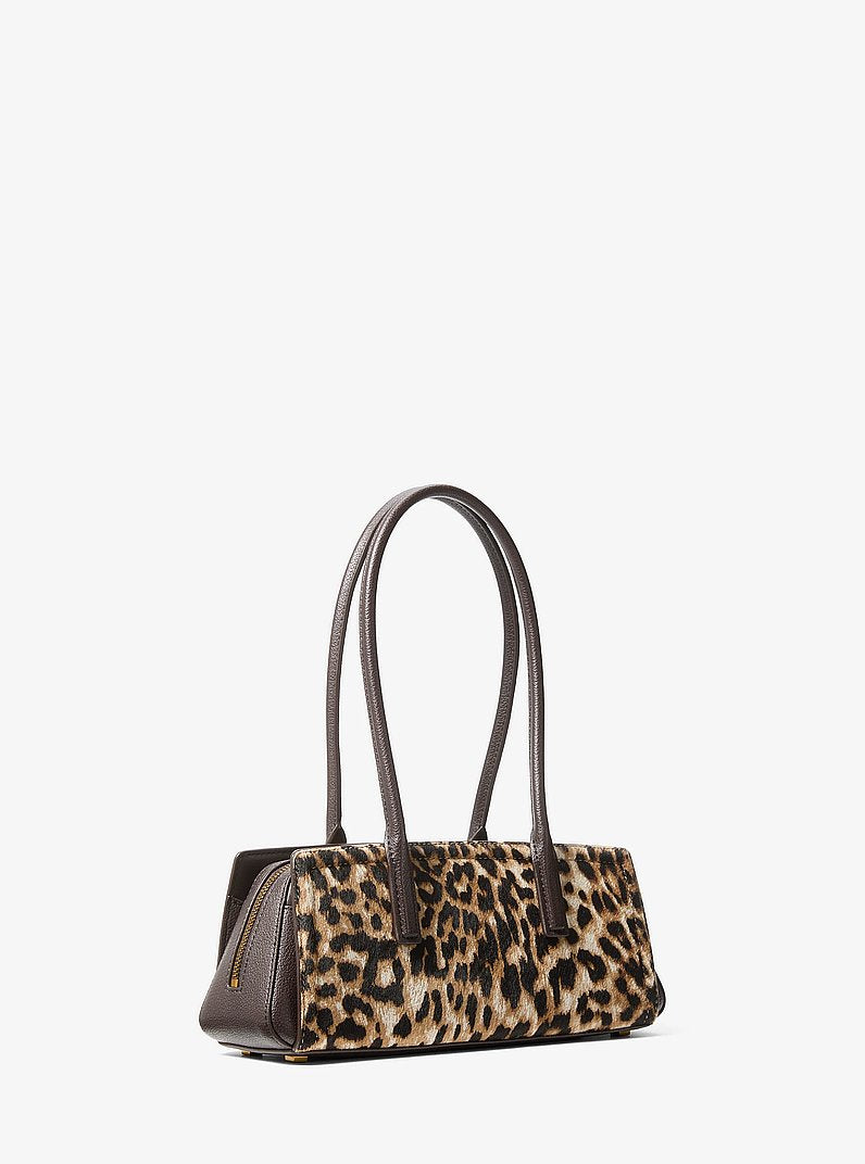Michael Kors Laila Small Leopard Print Calf Hair Shoulder Bag BURNT KHAKI