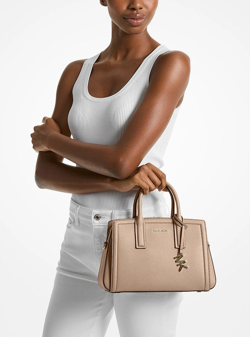Michael Kors Laila Small Pebbled Leather Satchel KHAKI